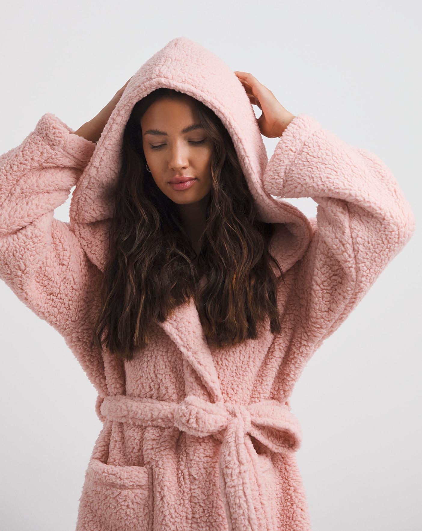 Short Sherpa Hooded Dressing Gown | J D Williams