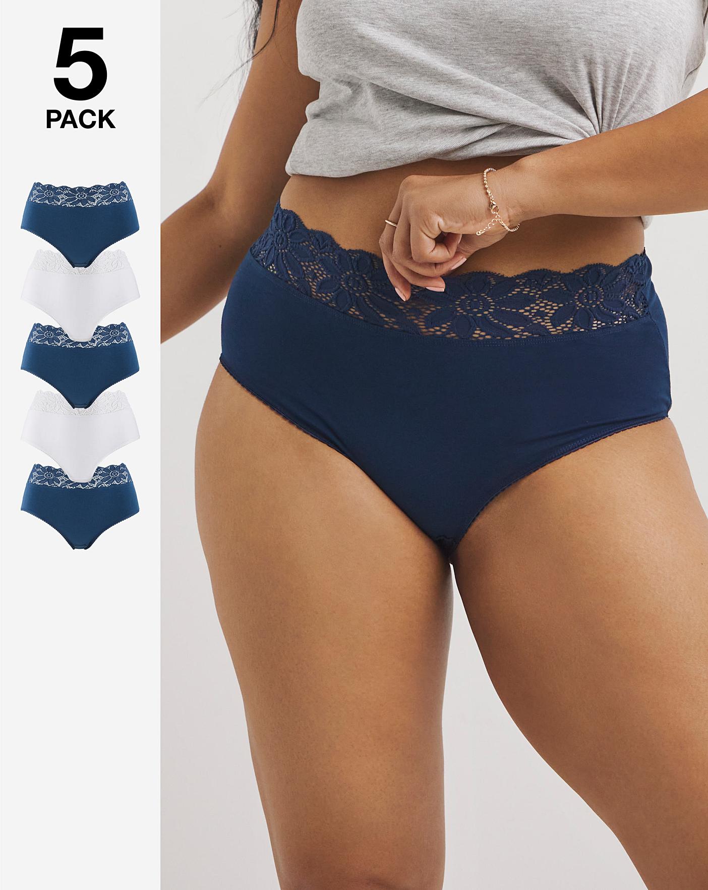 5 Pack Navy Lace Top Full Fit Briefs