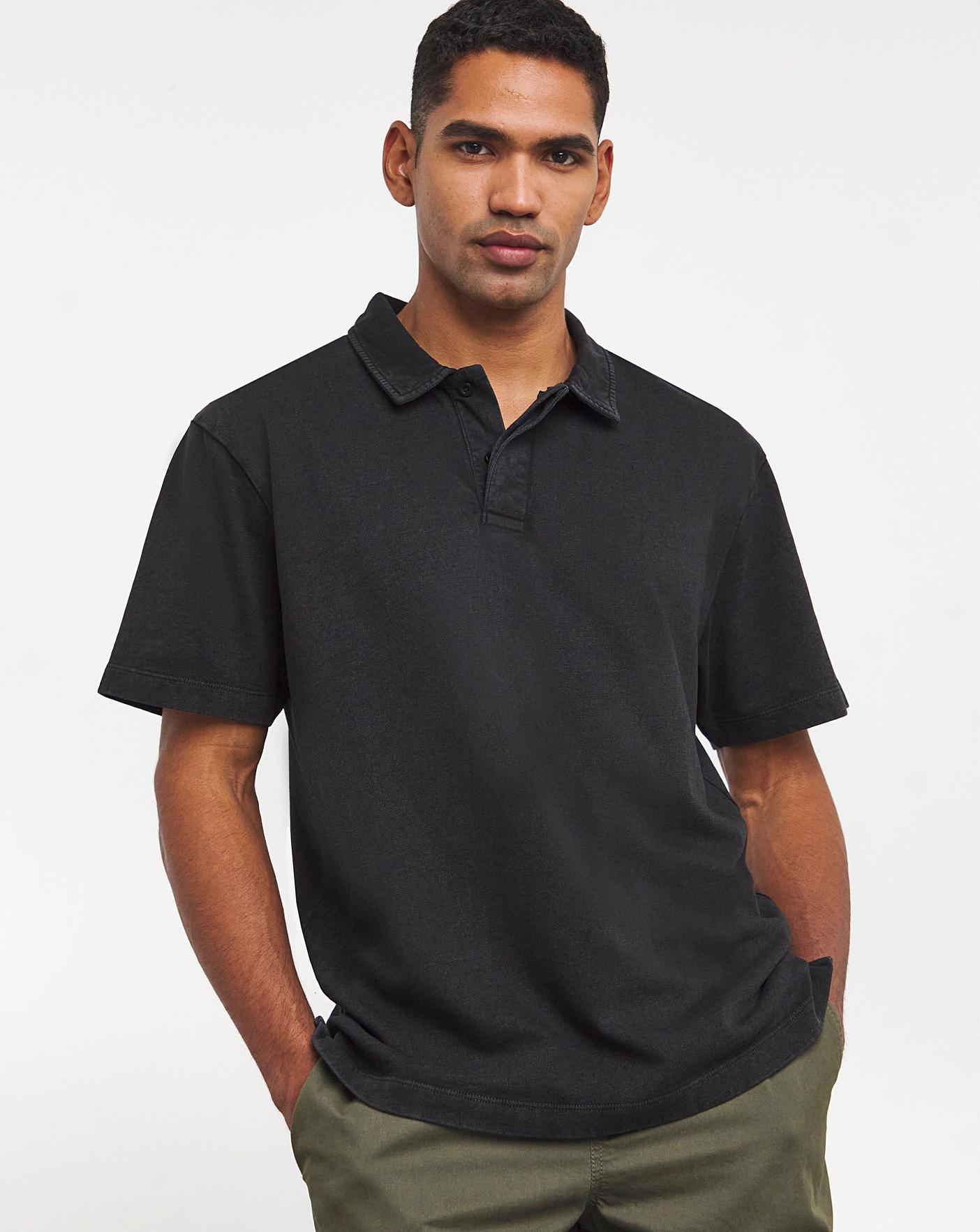 Garment Washed Relaxed Fit Loopback Polo | J D Williams