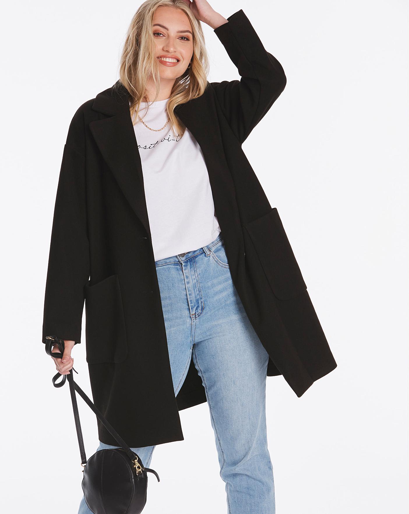 Black Single Breasted Unlined Coat | Simply Be