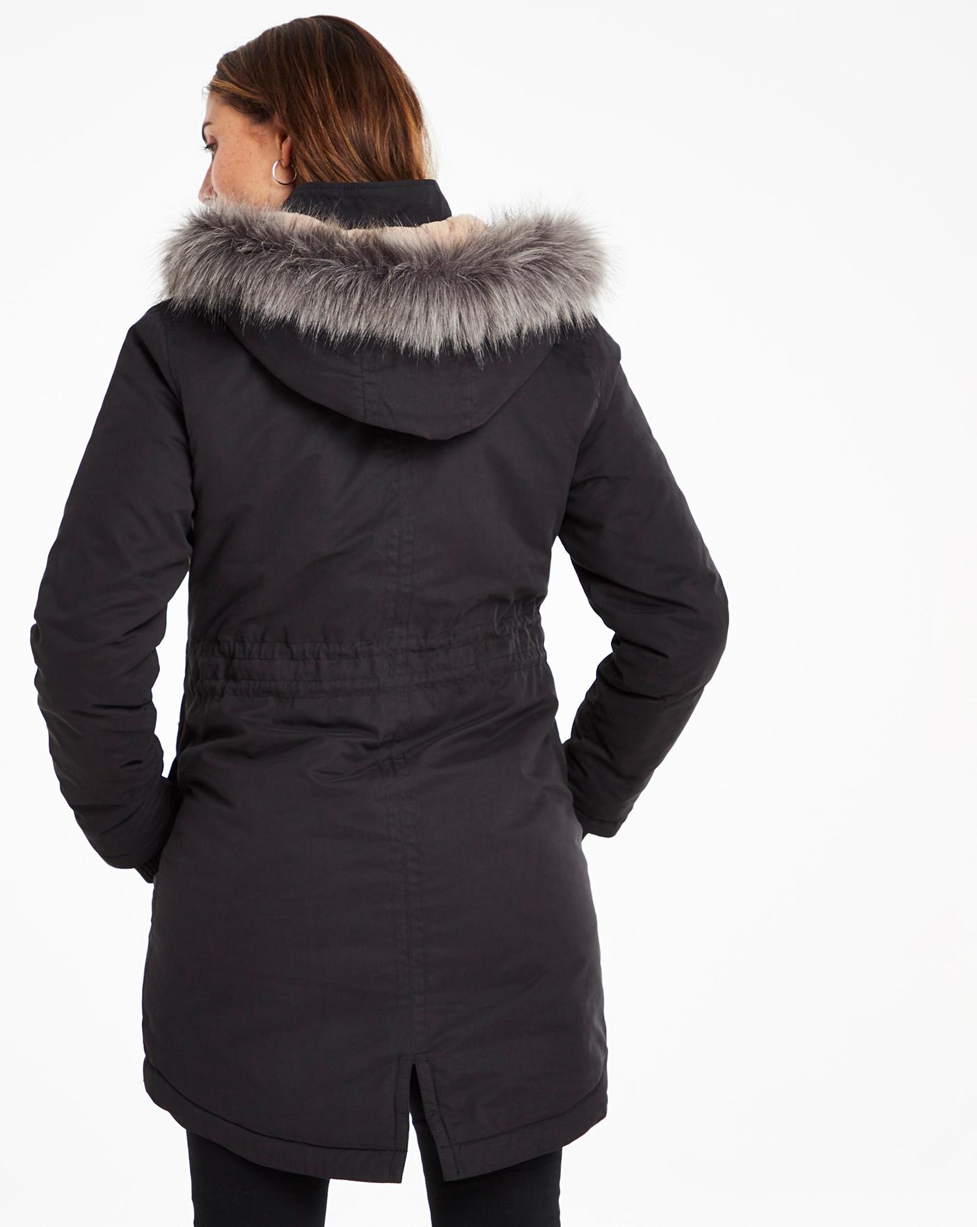 Black Faux Fur Lined Parka Coat | J D Williams
