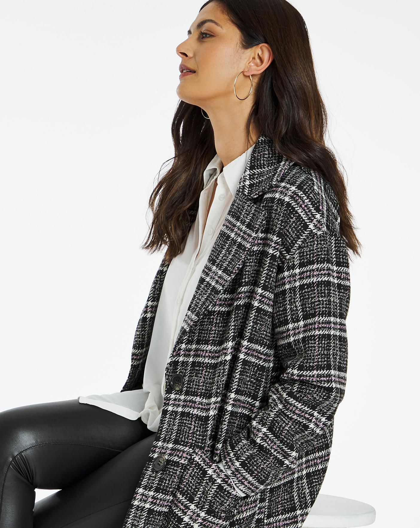 Lilac Check Single Breasted Coat J D Williams