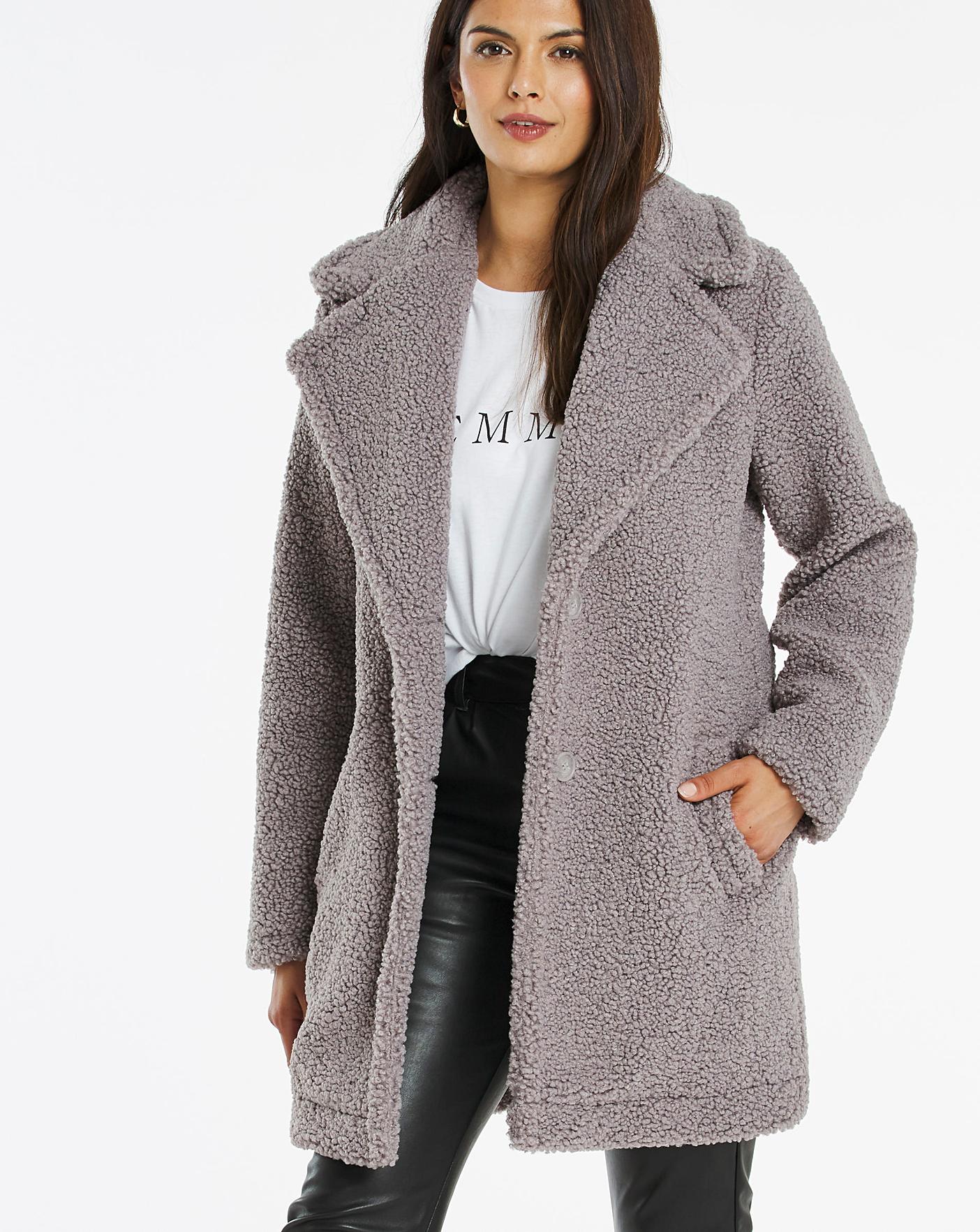 Grey Faux Fur Teddy Coat | Oxendales