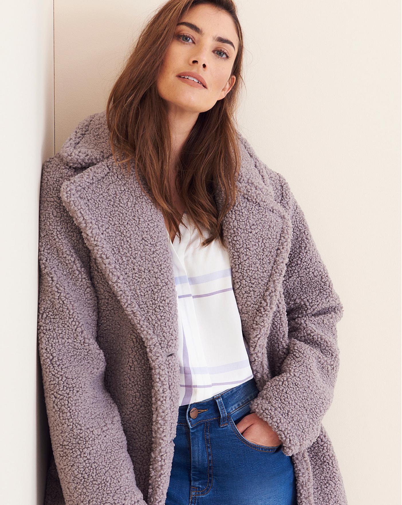 Grey Faux Fur Teddy Coat | Oxendales