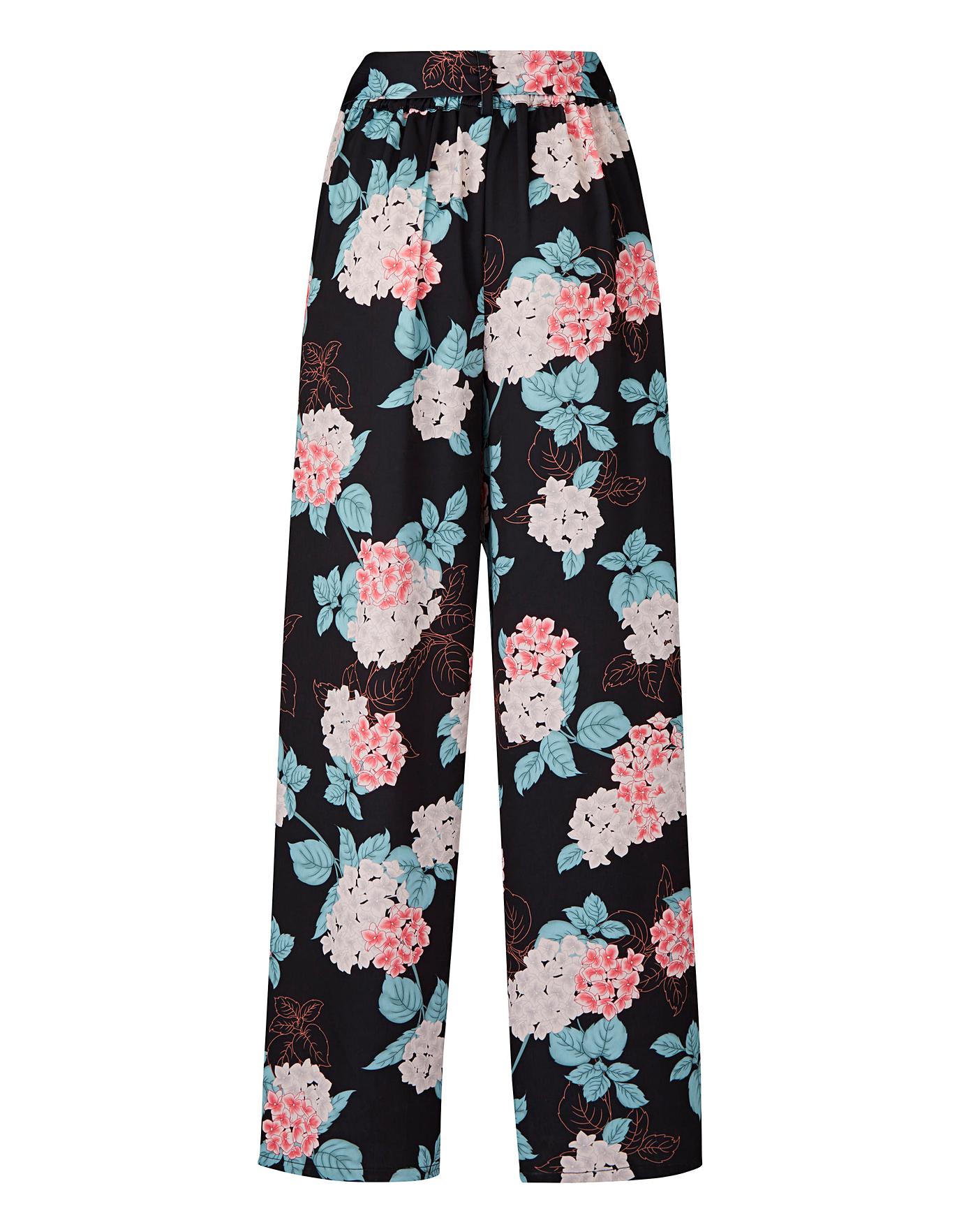 Black Print Wide Leg Satin Trouser | Crazy Clearance