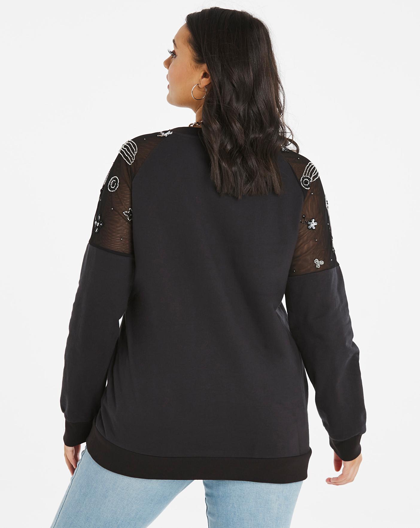 Black Sequin Mesh Sleeve Sweatshirt Simply Be