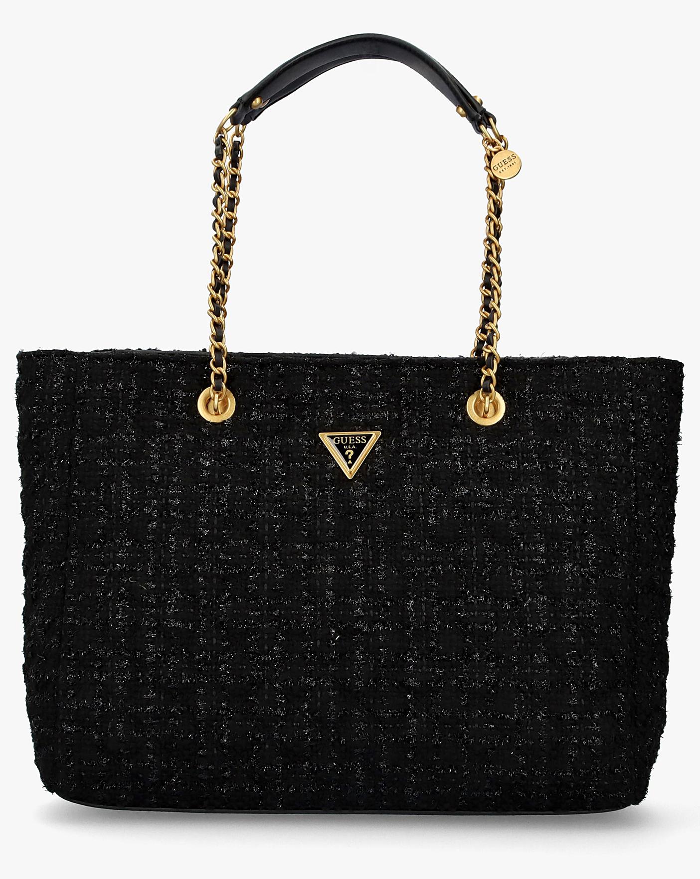 Guess Giully Black Tweed Tote Bag Fashion World