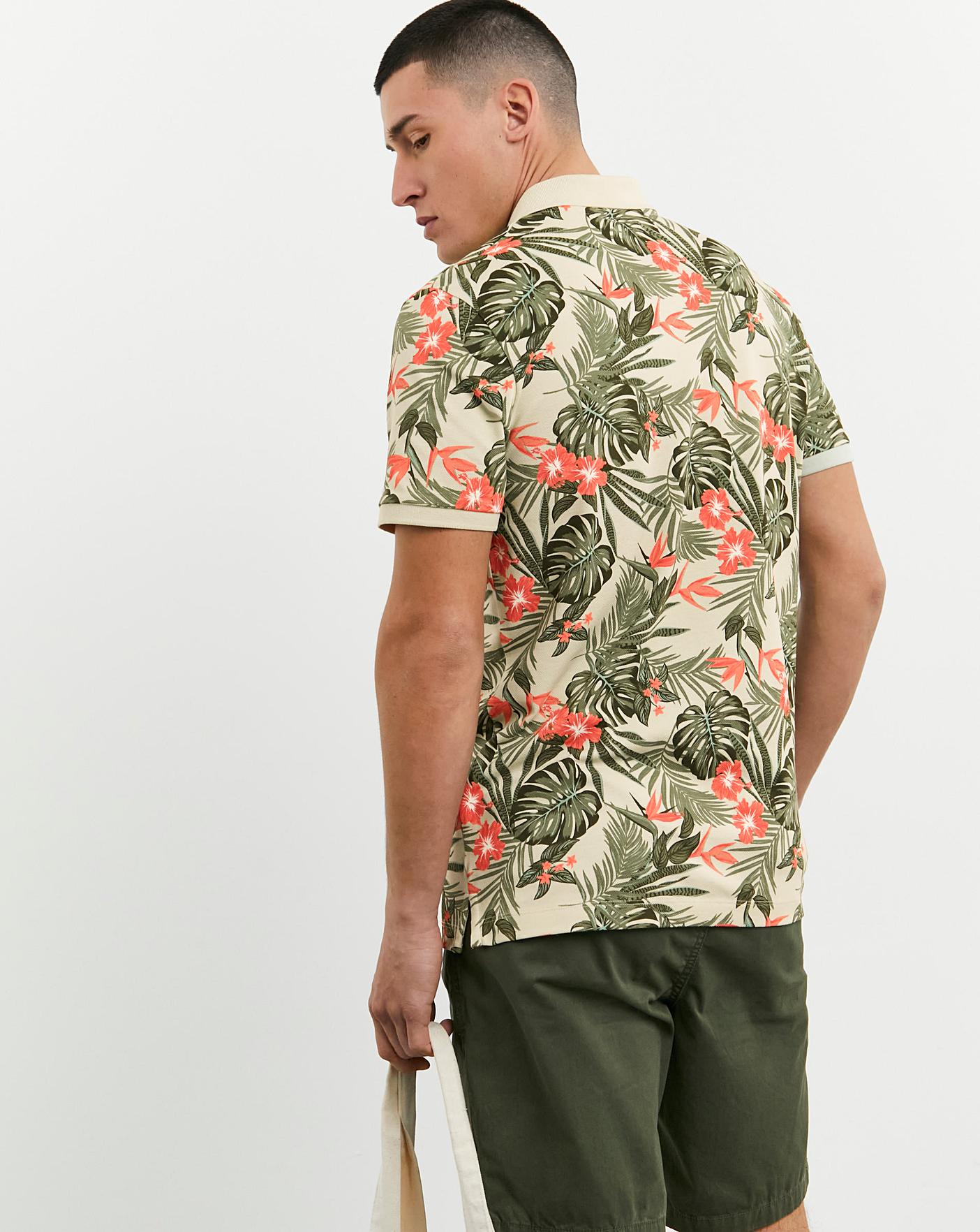 Tropical Leaf Print Pique Polo Long | J D Williams