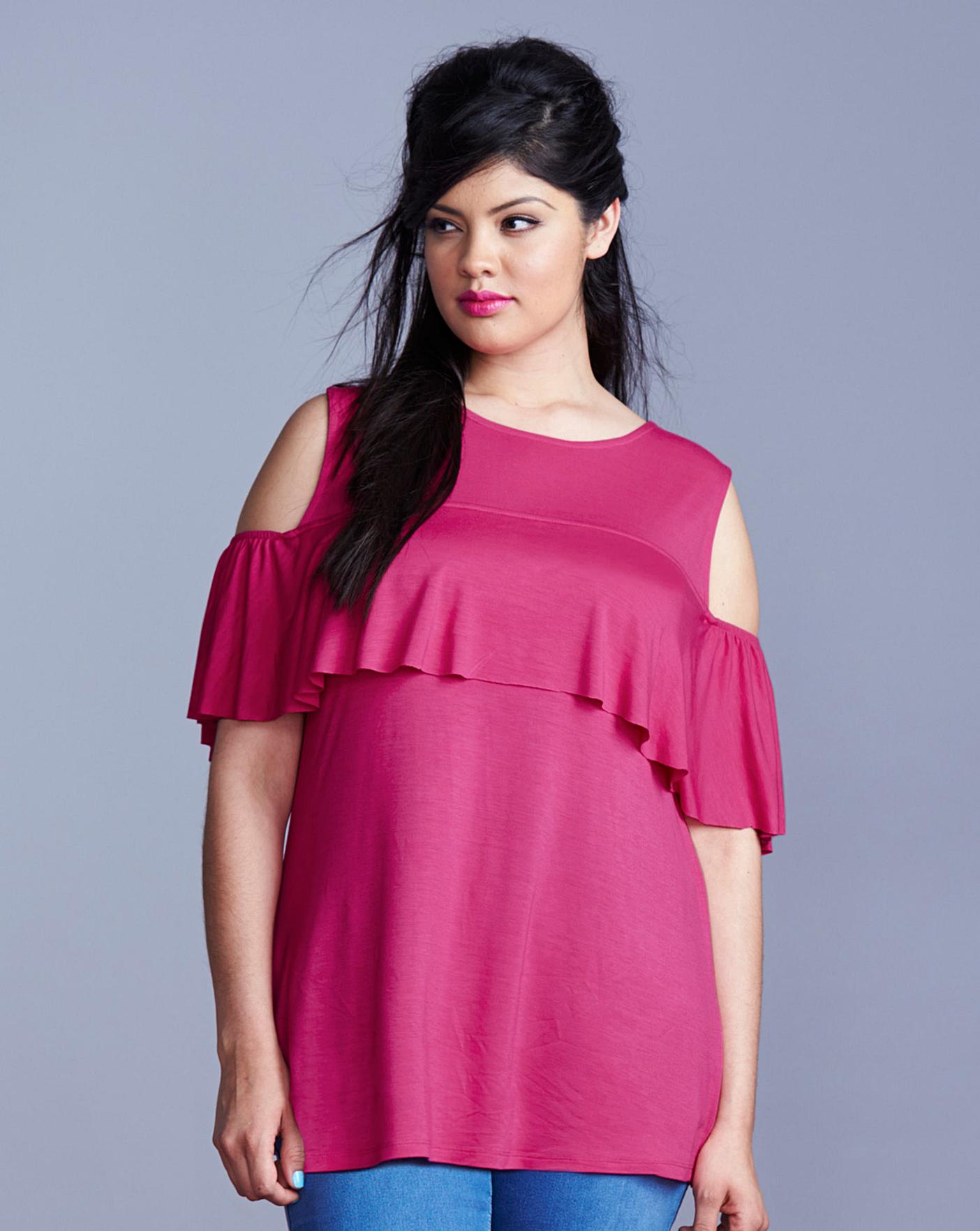 Cold shoulder frill outlet top