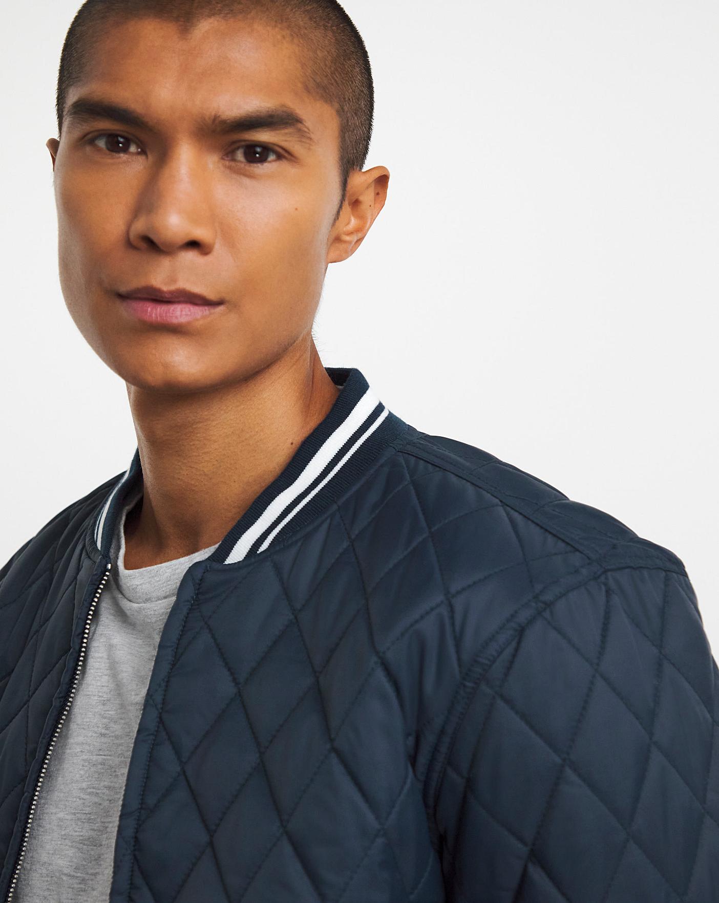 Navy Diamond Quilted Bomber Jacket | J D Williams