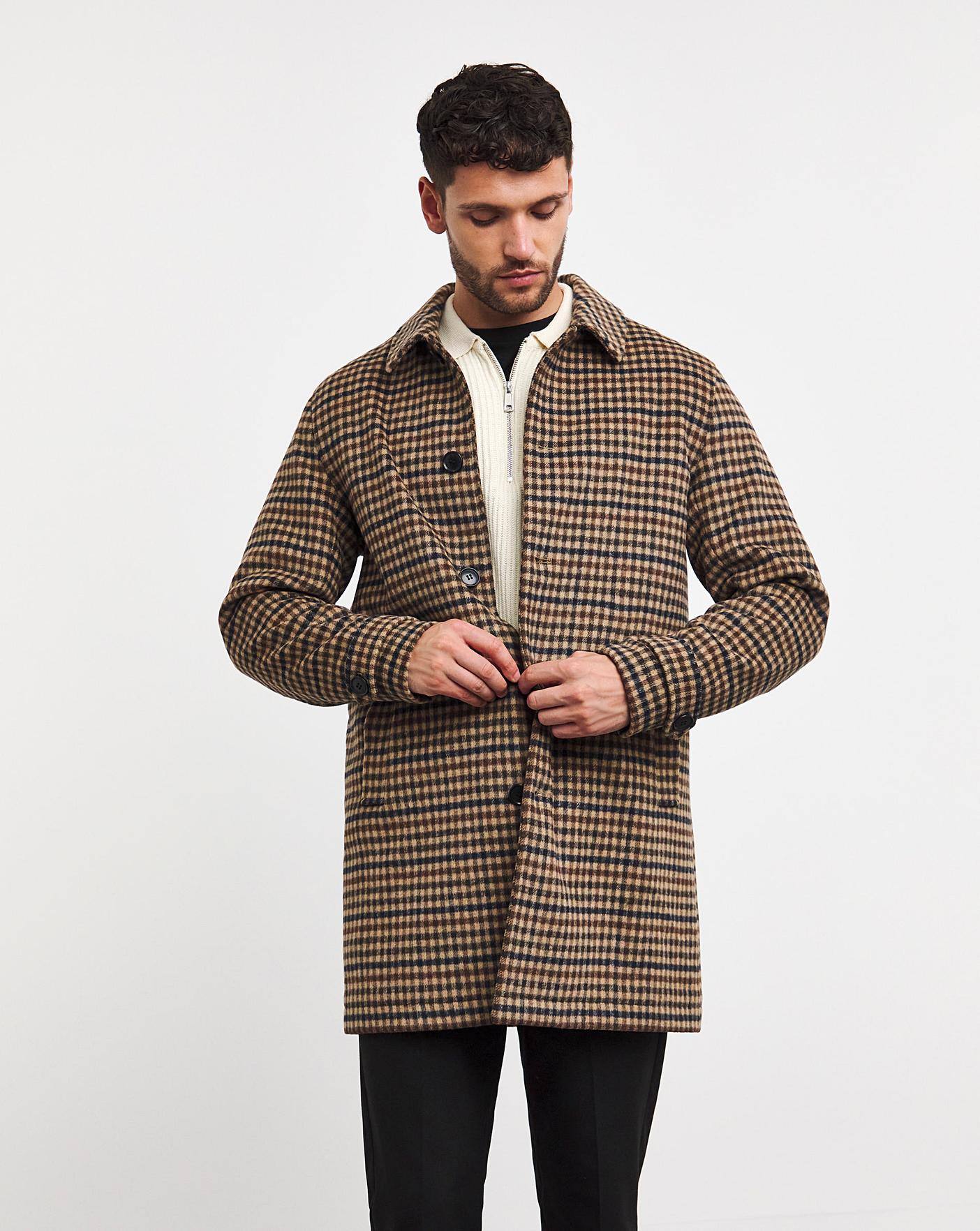 Mens check wool coat on sale