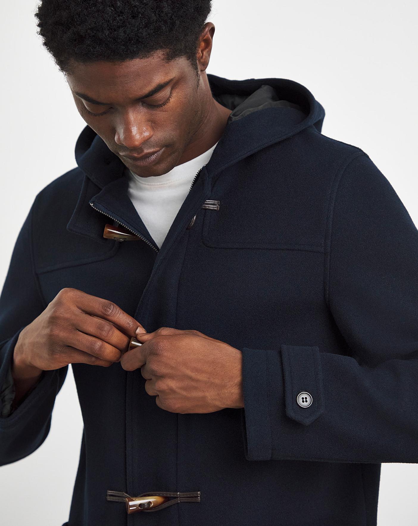 Navy Faux Wool Duffle Coat