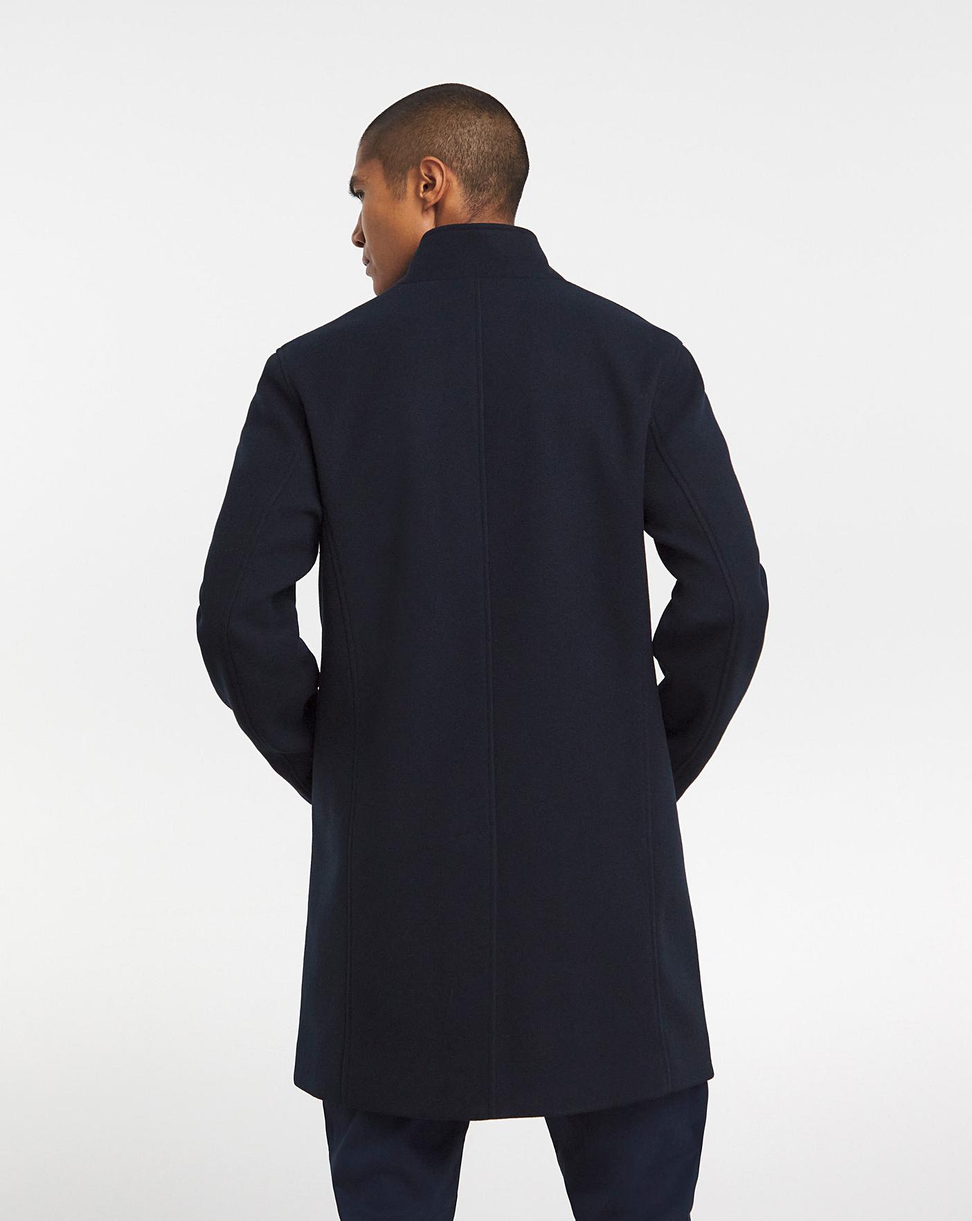 Navy Faux Wool Turn Up Collar Coat | J D Williams