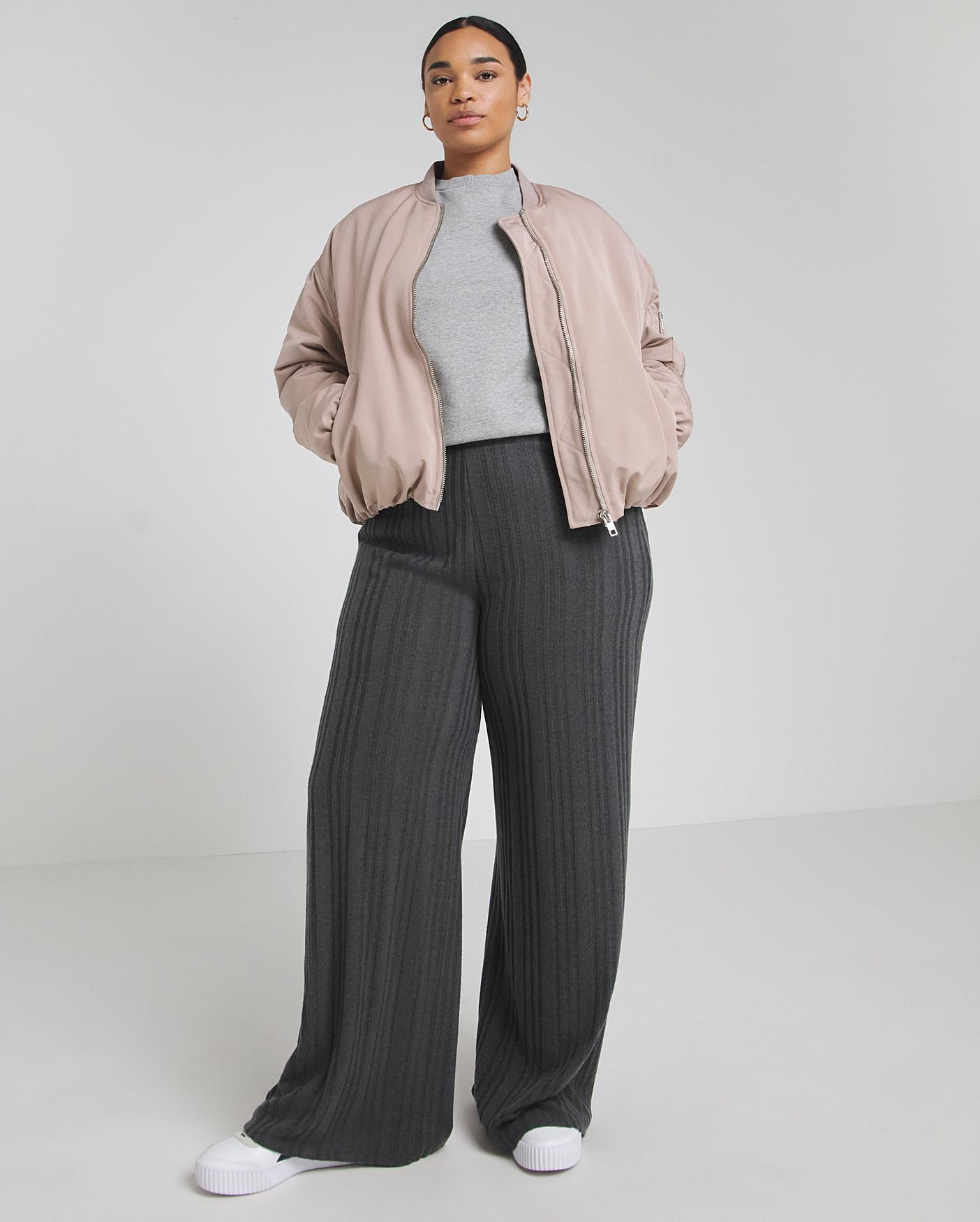 Ribbed Split Hem Wide Leg Trouser