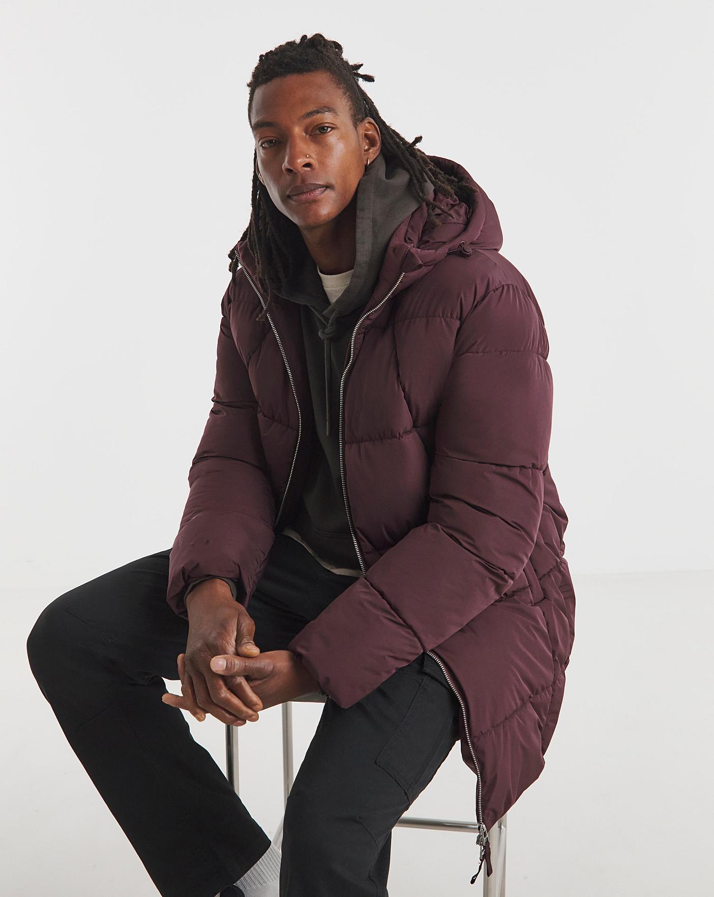 Burgundy Mid Length Puffer Jacket | Oxendales