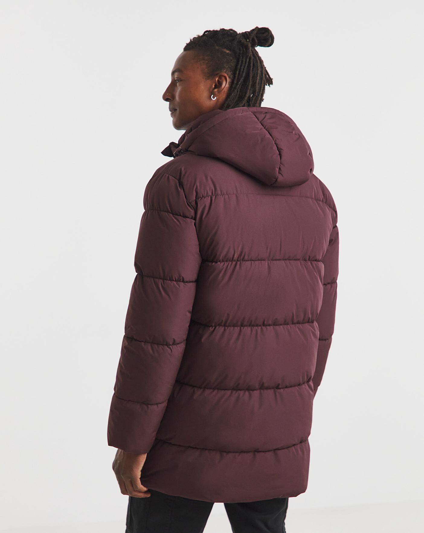 Burgundy Mid Length Puffer Jacket | Oxendales
