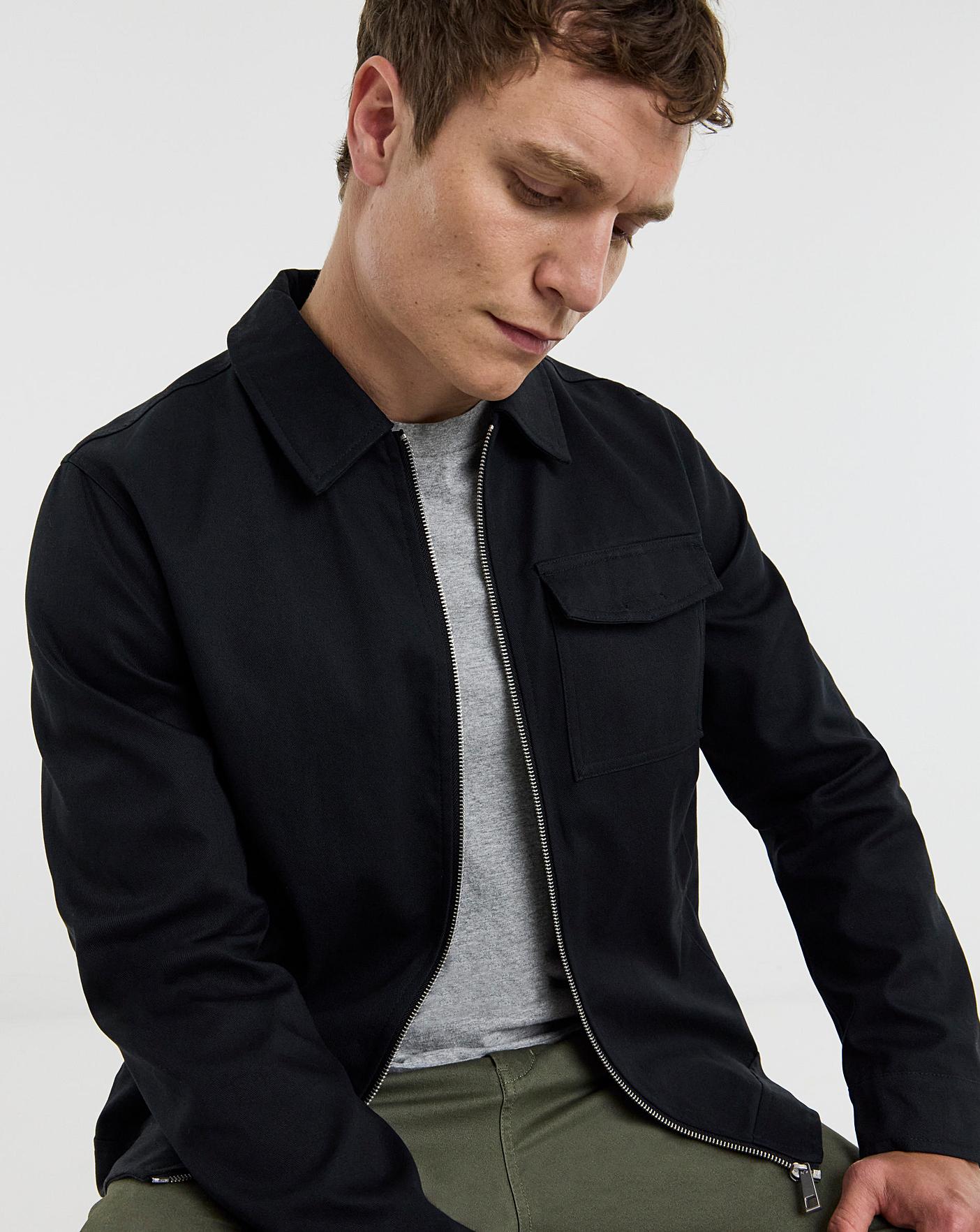 Black Zip Up Smart Harrington Jacket | Oxendales