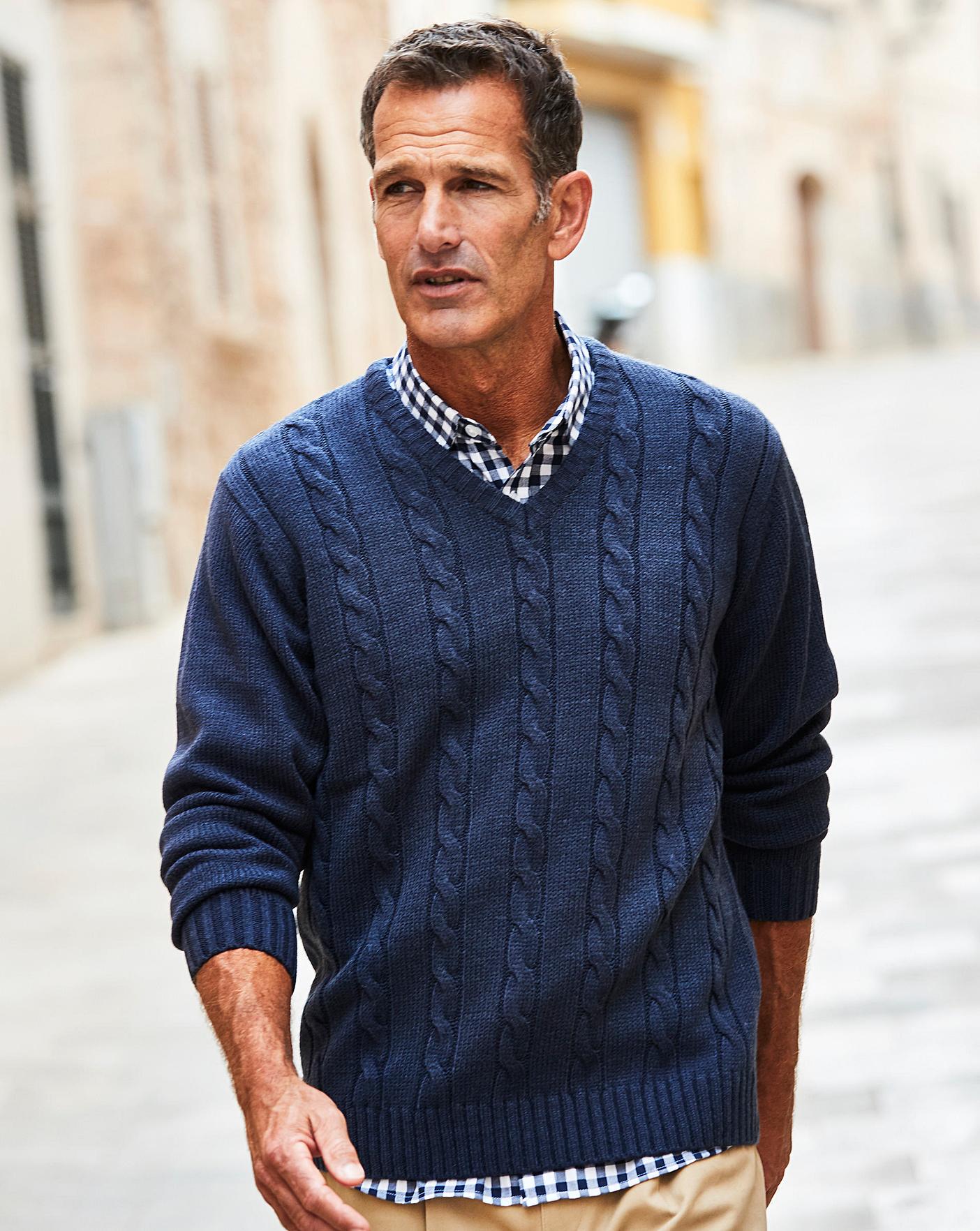 Premier Man Navy V Neck Cable Sweater R 