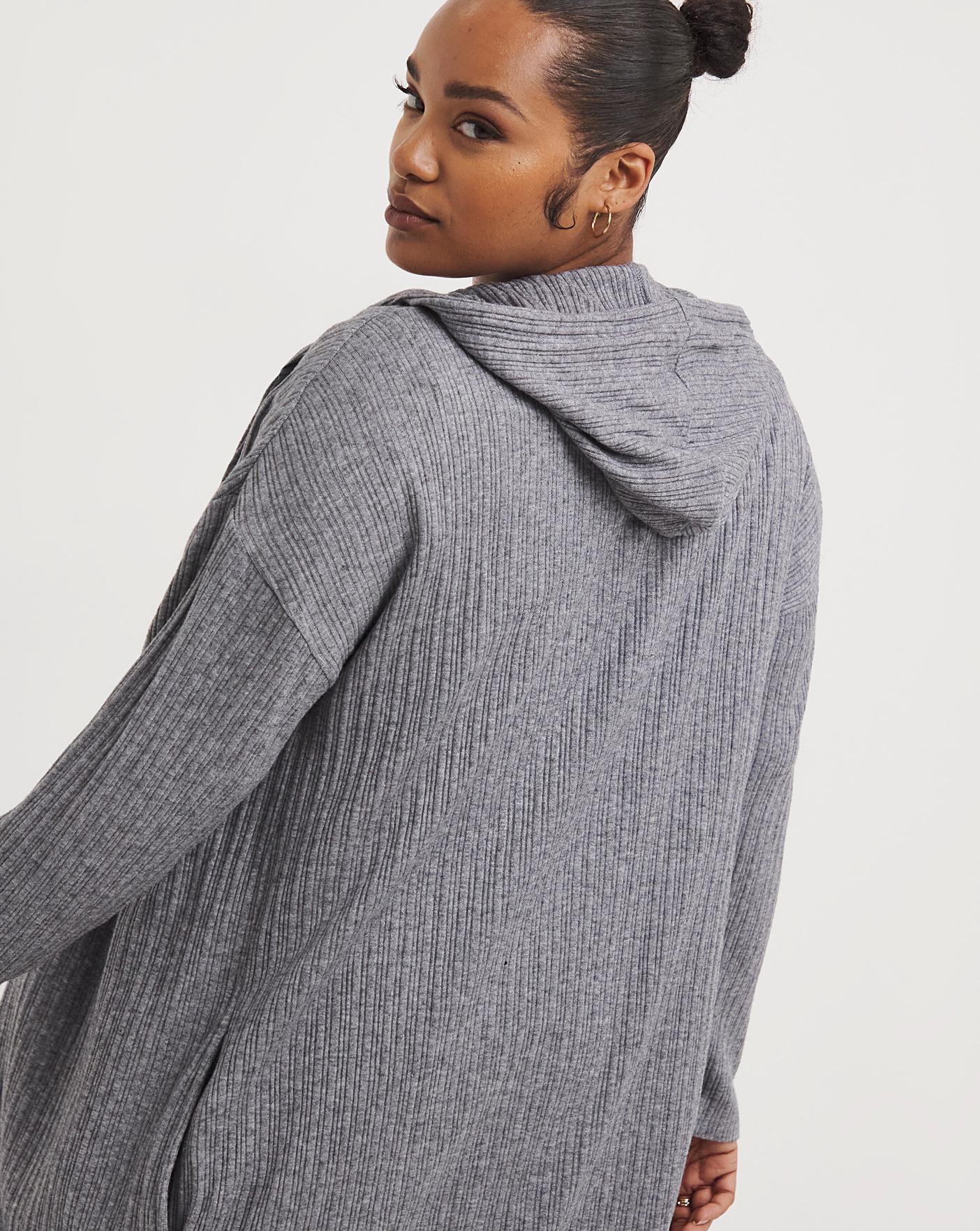 Grey Marl Rib Soft Touch Hooded Cardigan Simply Be