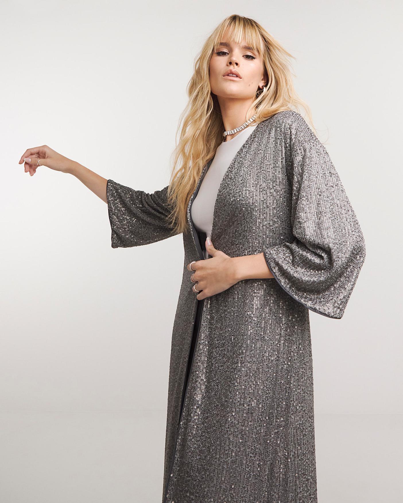 Plus size sequin kimono clearance jacket