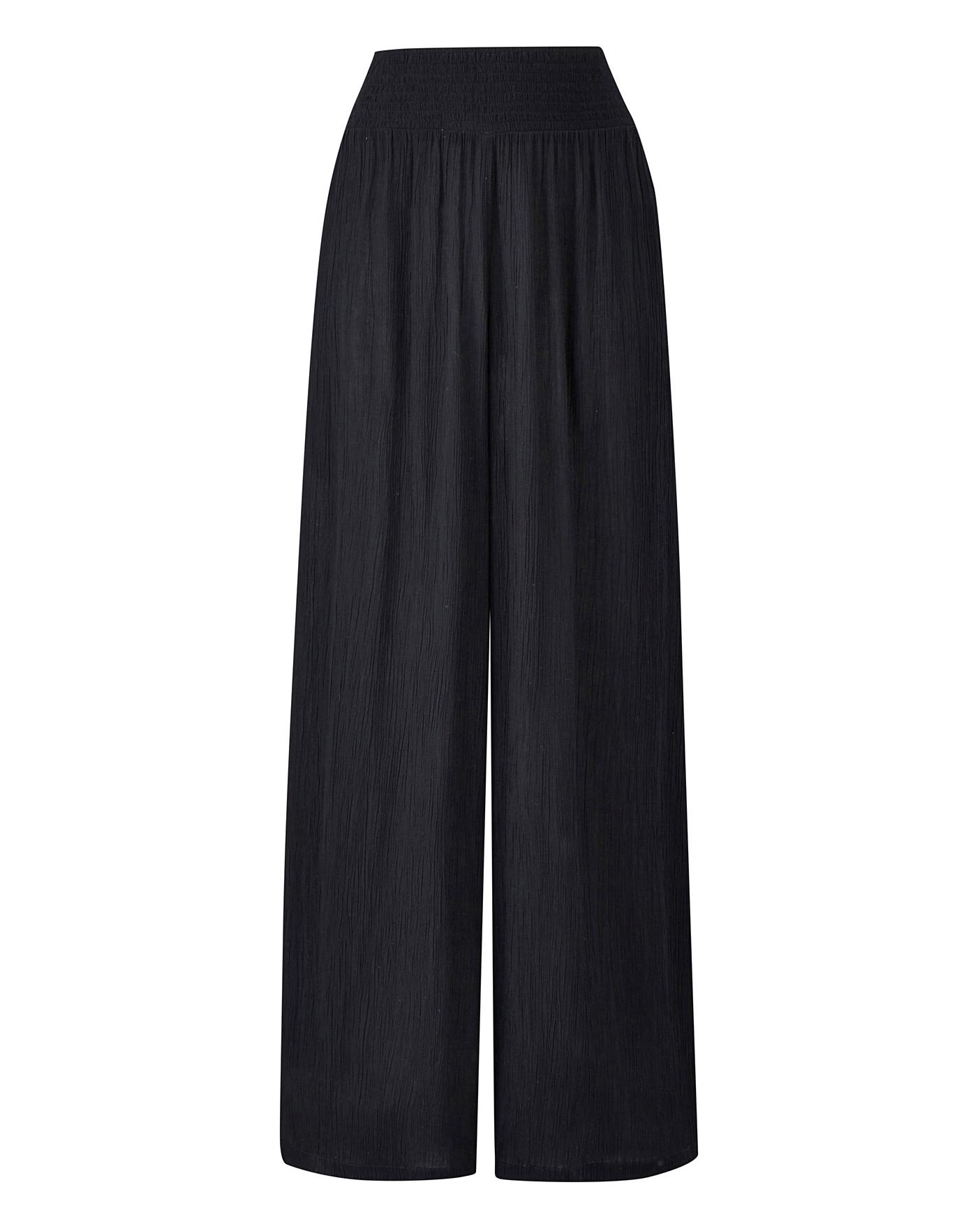 Crinkle Shirred Waist Wide Trousers | J D Williams
