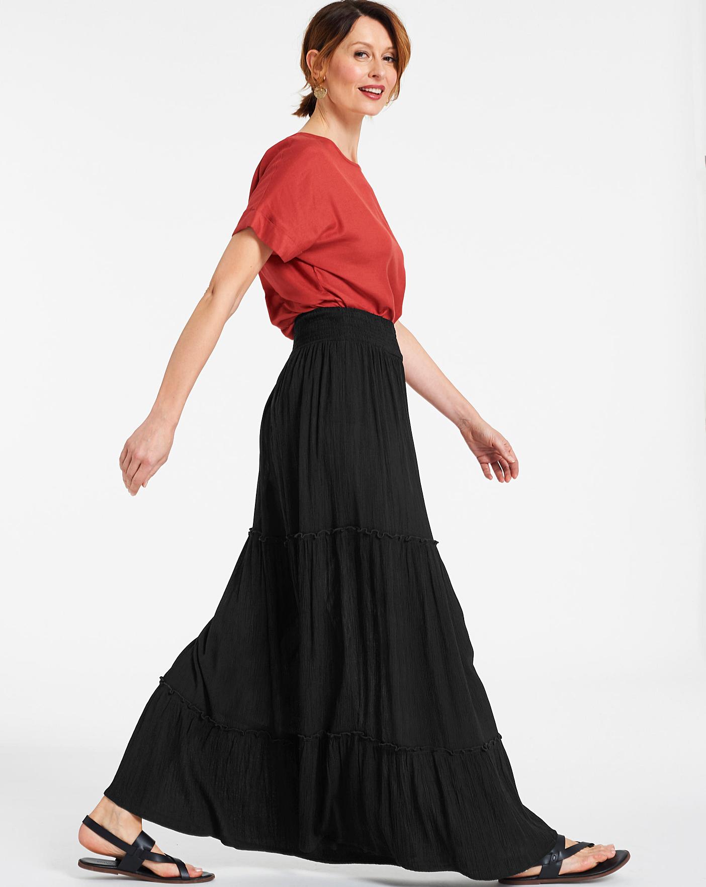 crinkle shirred waist maxi skirt