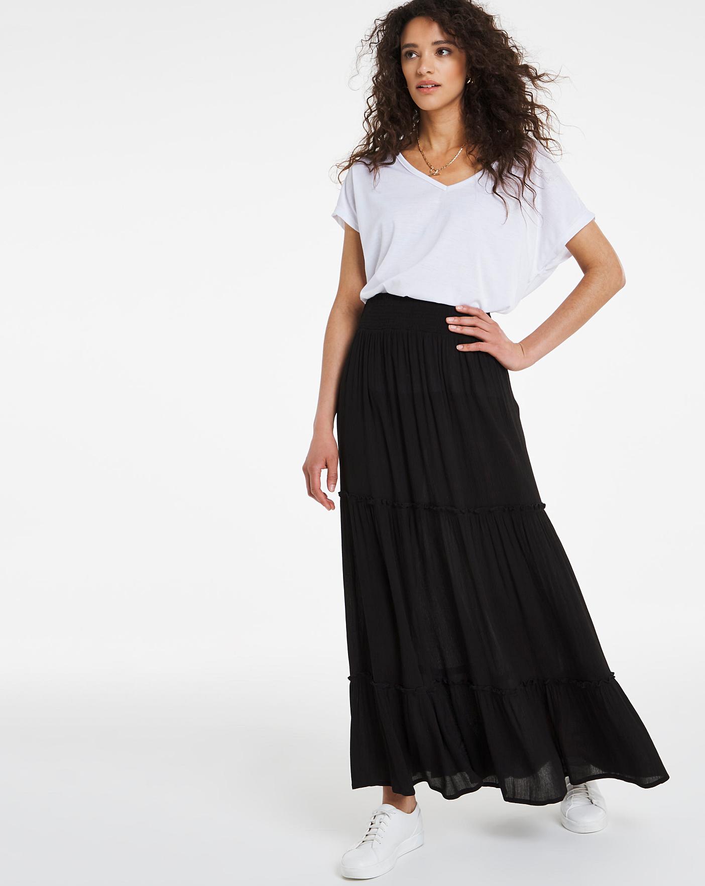 Crinkle Shirred Waist Maxi Skirt | Marisota