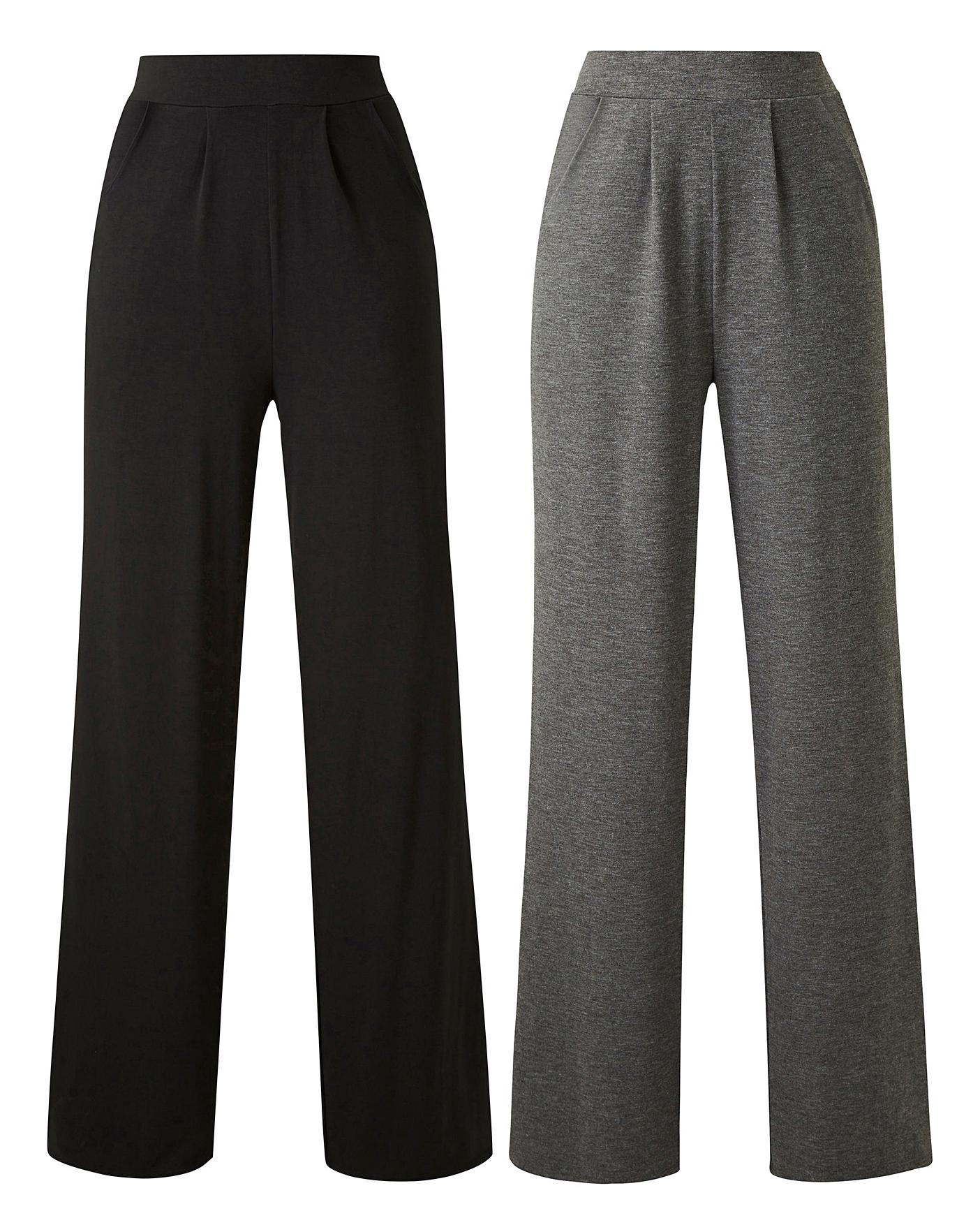 Petite 2 Pack Jersey Wide Leg Trousers 