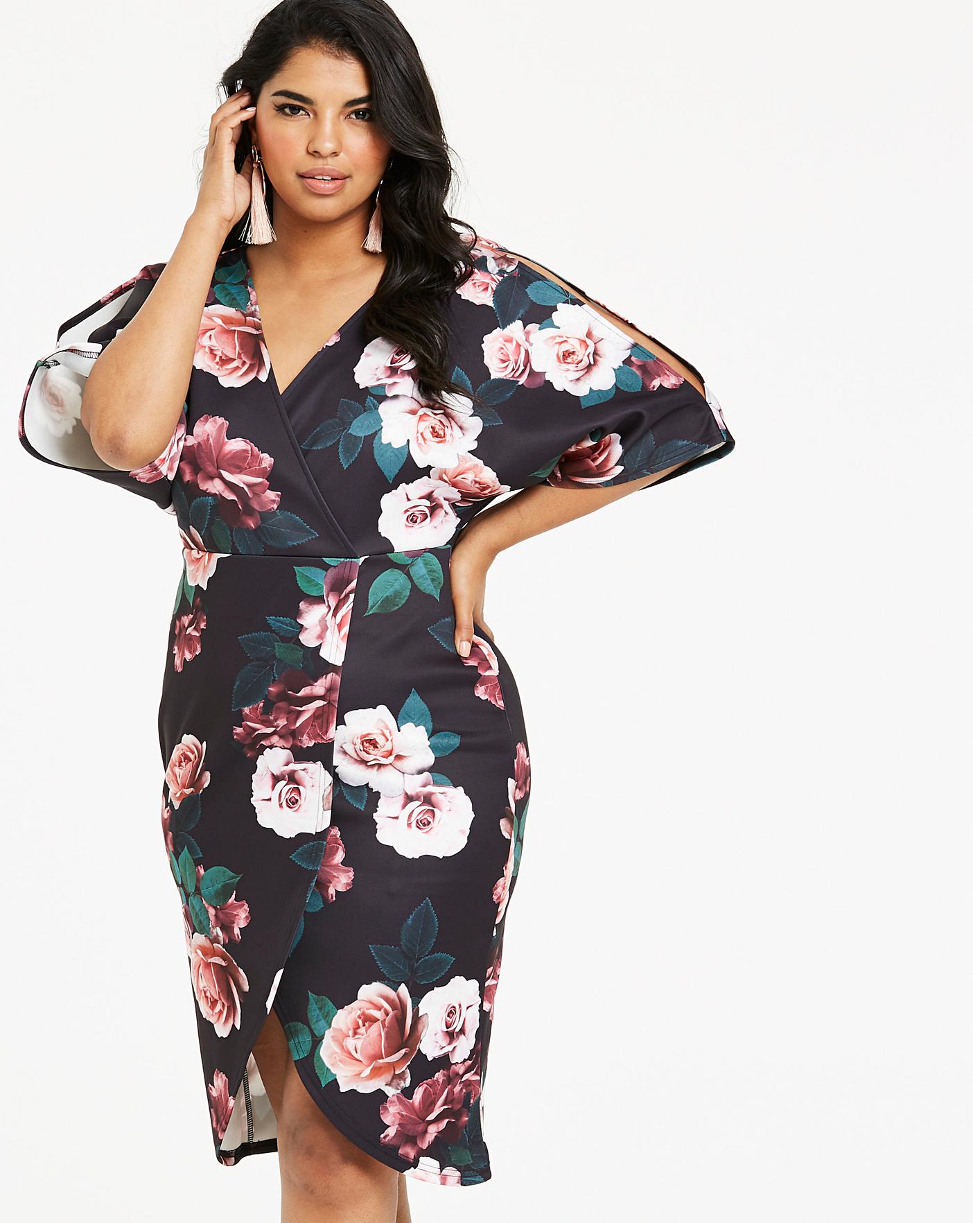 quiz navy and pink floral wrap dress