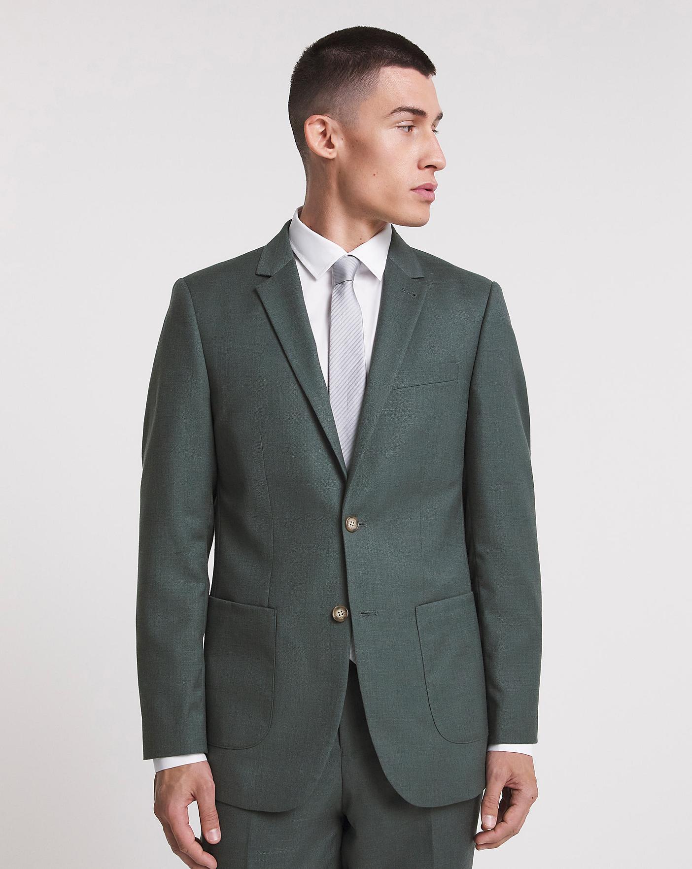 Green Linen Look Regular Fit Suit Jacket | Ambrose Wilson