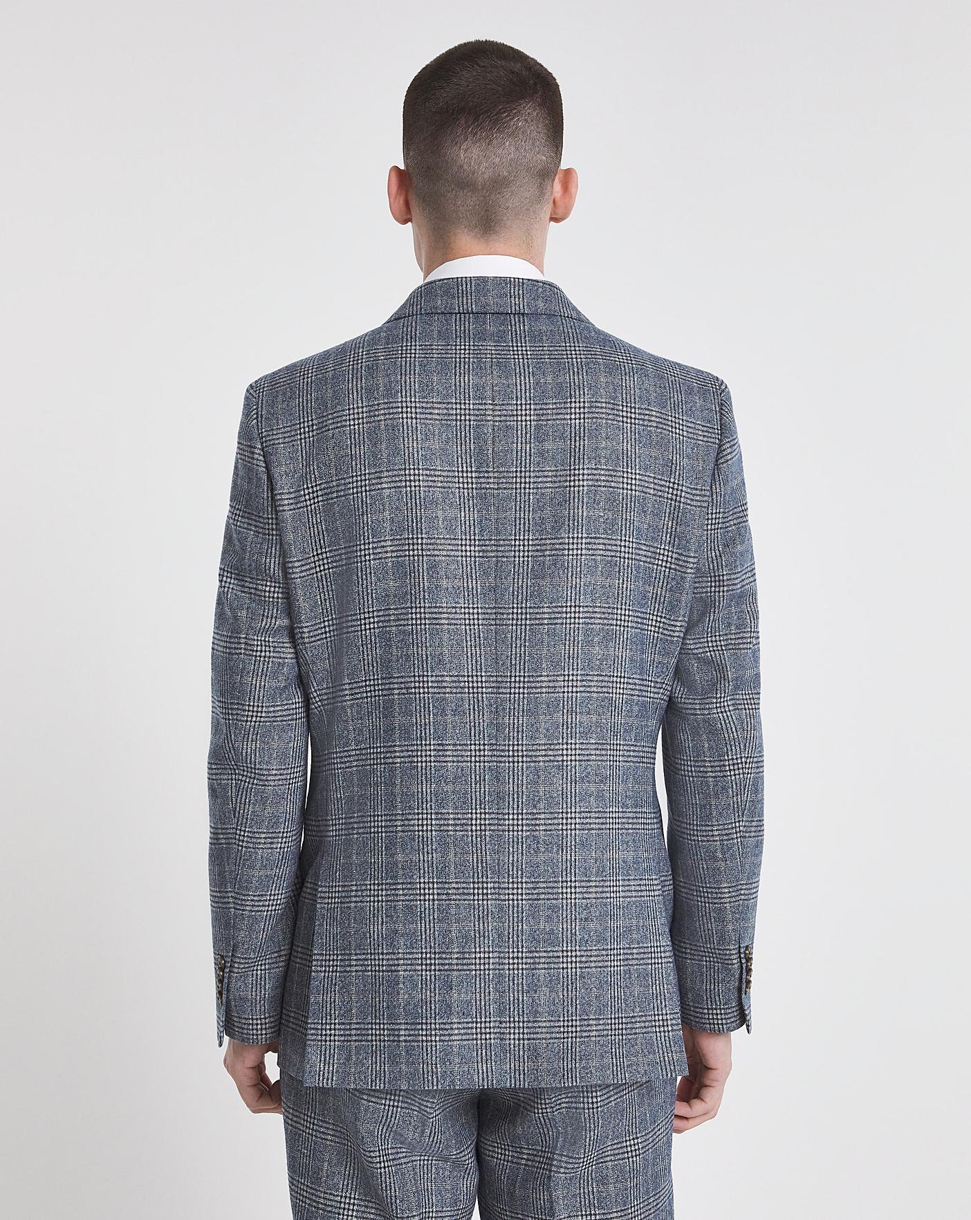 Blue Check Double Breasted Suit Jacket | J D Williams