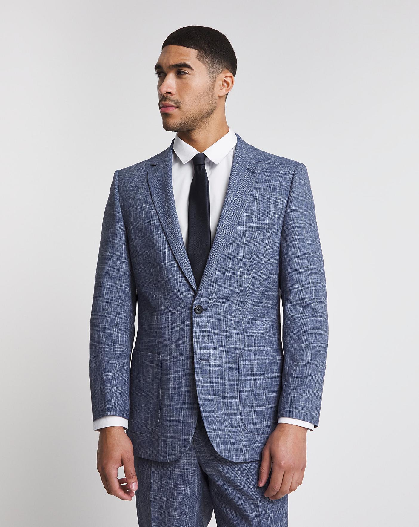 Men's Blue Textured Regular Fit Suit Jacket