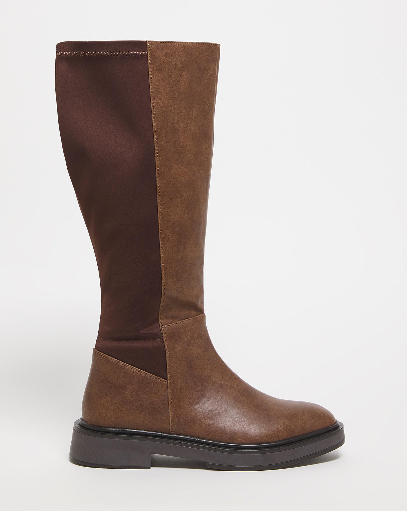 Brown stretch knee high boots hotsell