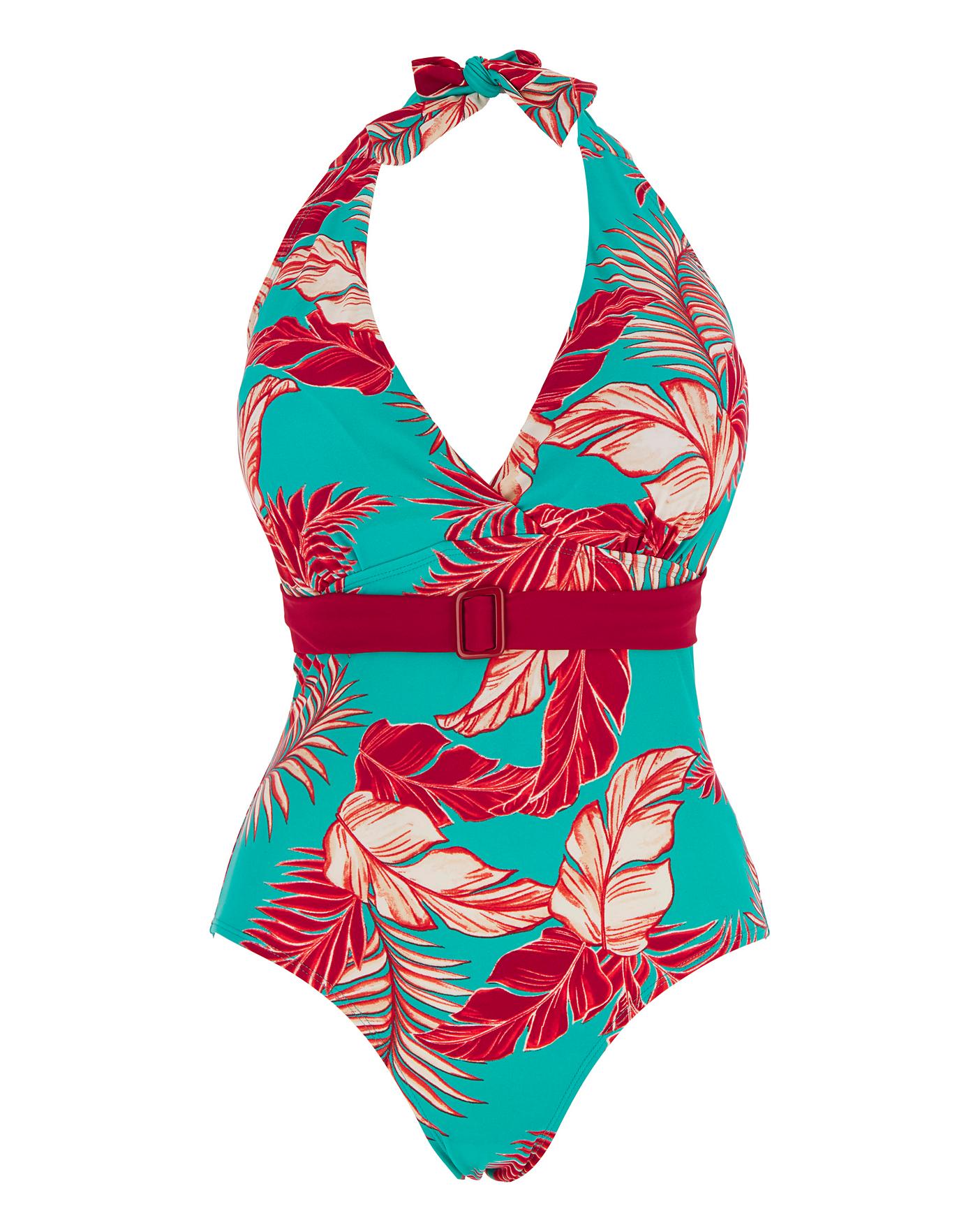 Plunge Front Belted Swimsuit | Simply Be
