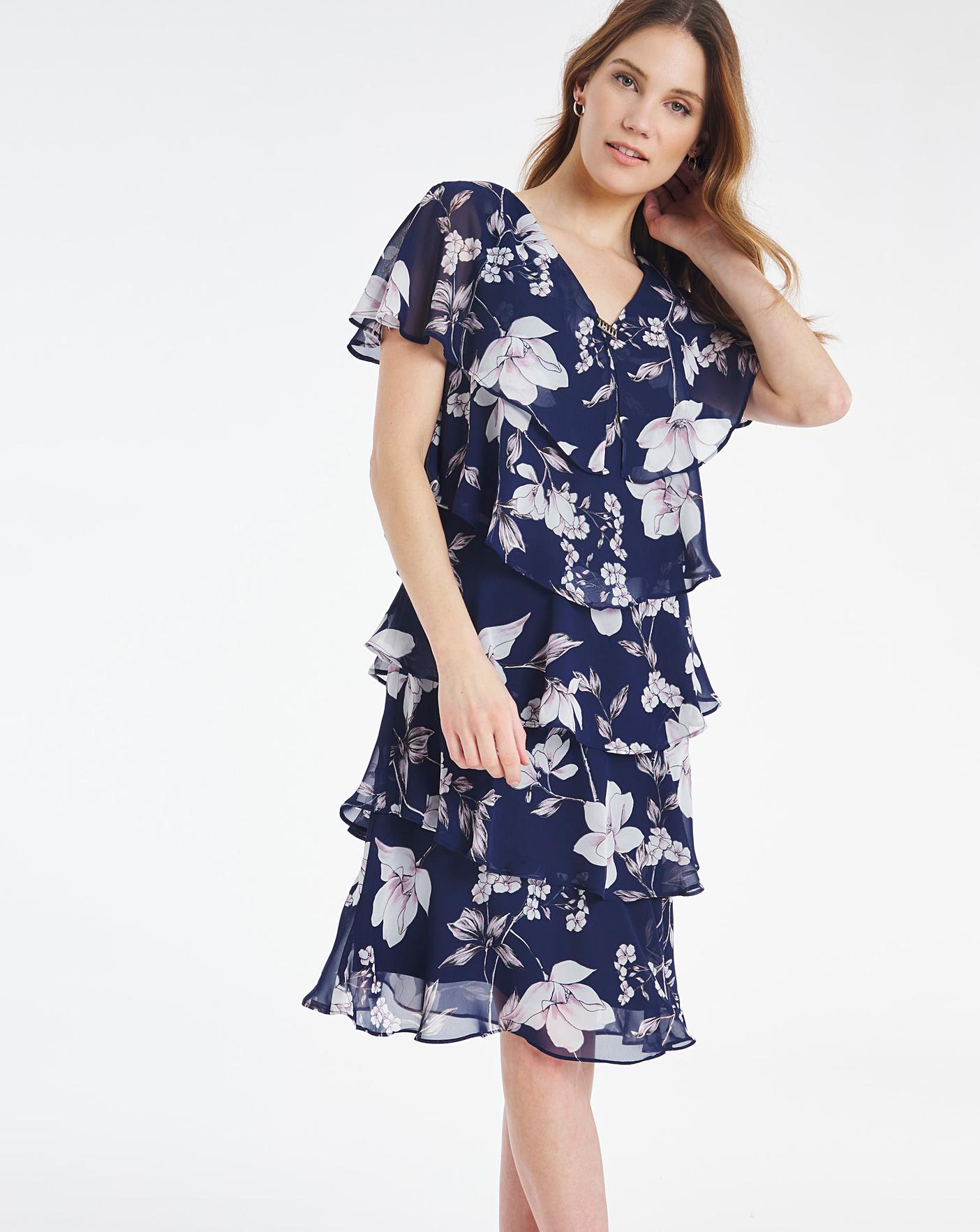 Nightingales Navy Print Tiered Dress | J D Williams