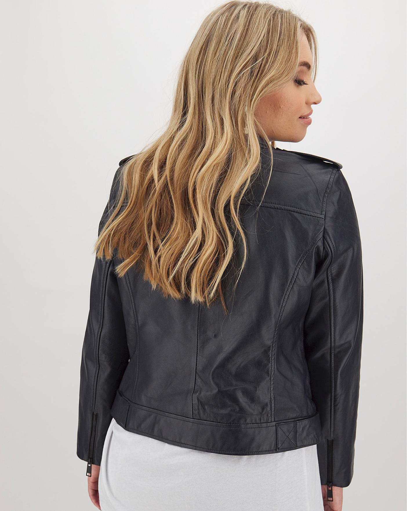 Joanna Hope Navy Leather Biker Jacket Simply Be