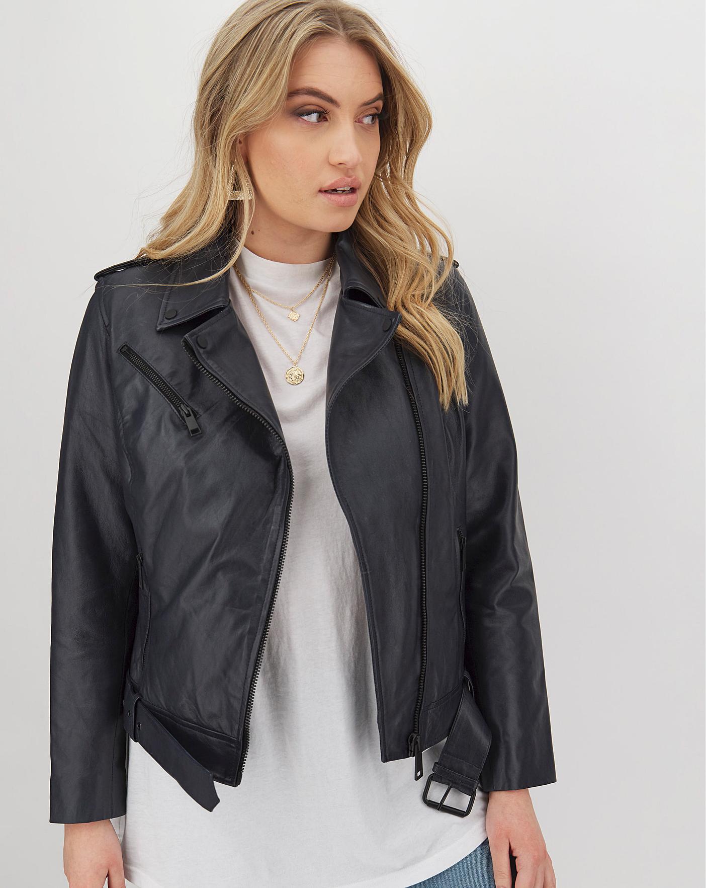 Joanna Hope Navy Leather Biker Jacket | Simply Be