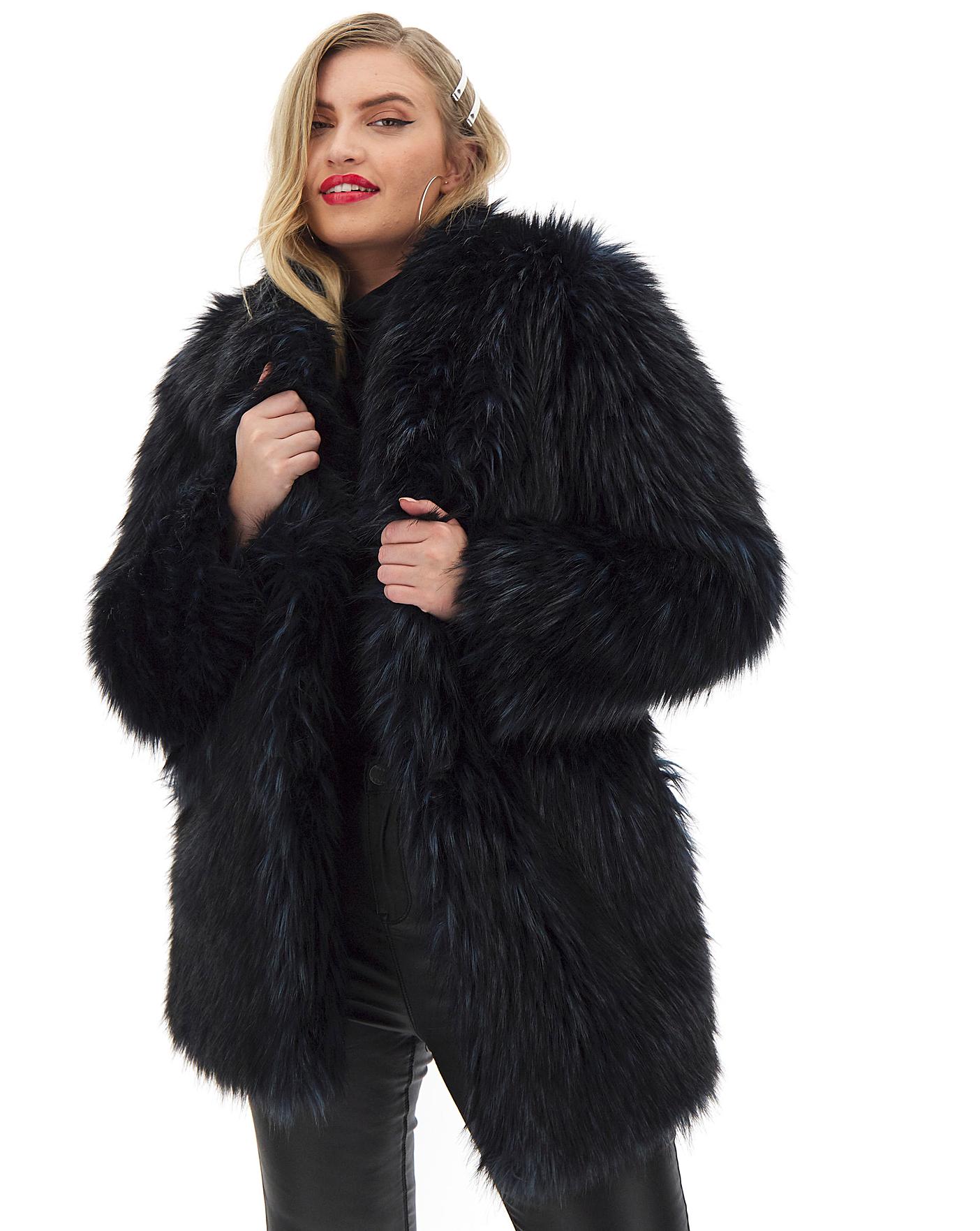 Joanna Hope Navy Tipped Fur Coat | Fashion World