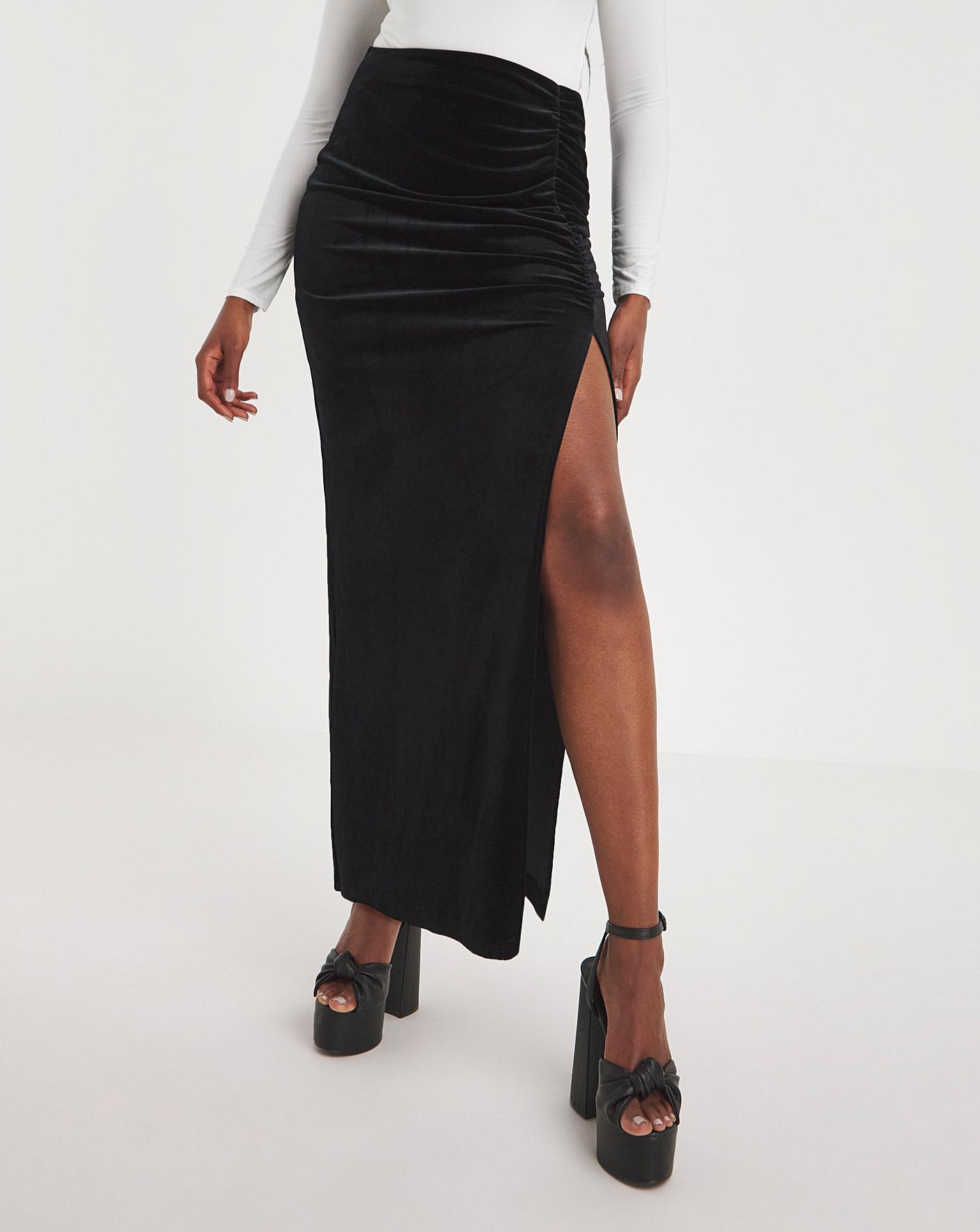 Long black velour outlet skirt