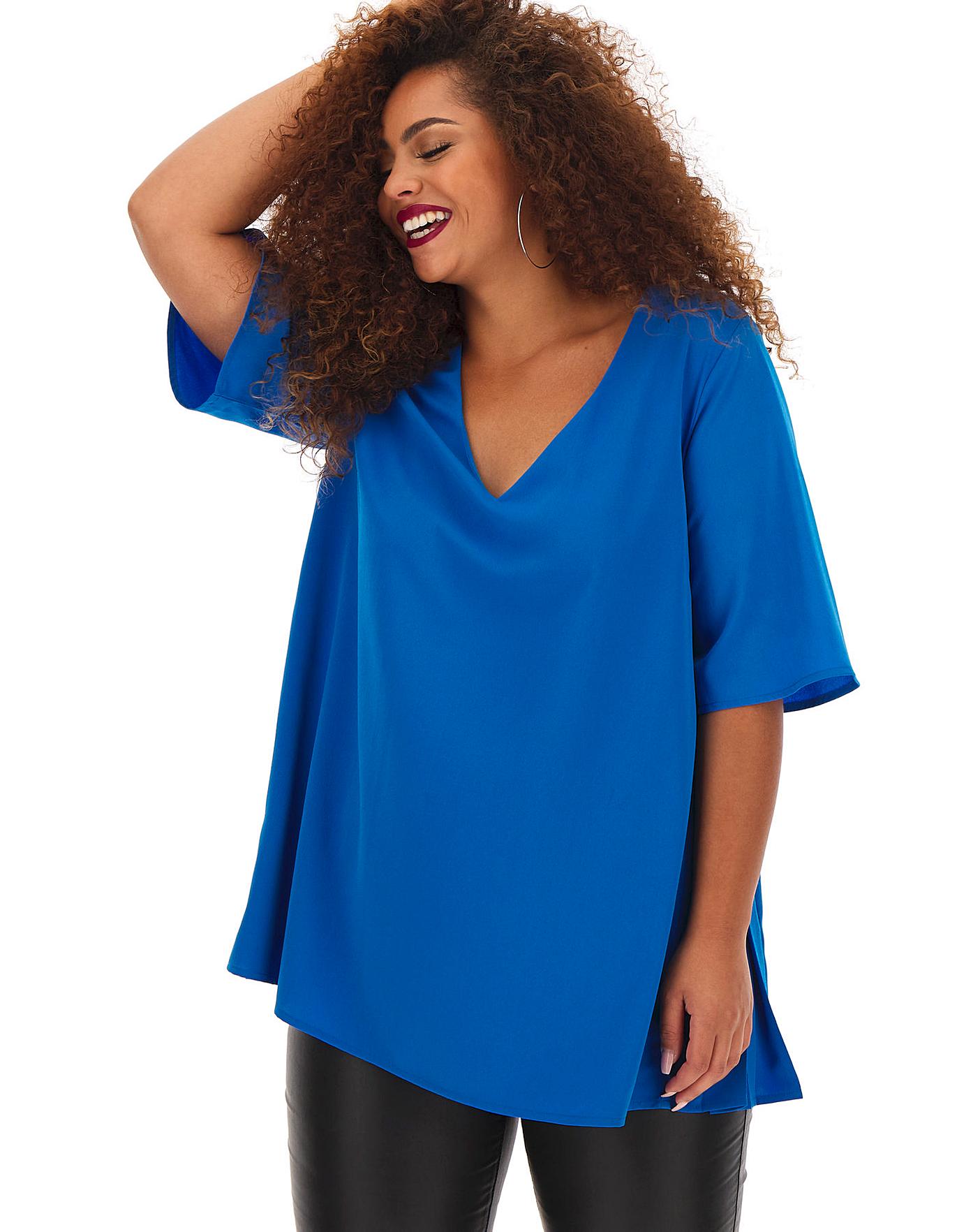 Blue Pleated Side V-Neck Blouse | Simply Be