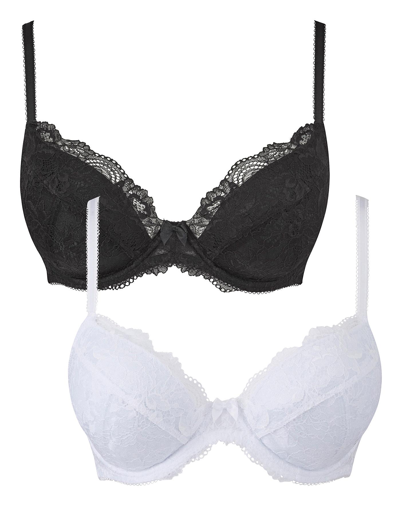 Simply Be 2 pack lace padded plunge bras in black and white