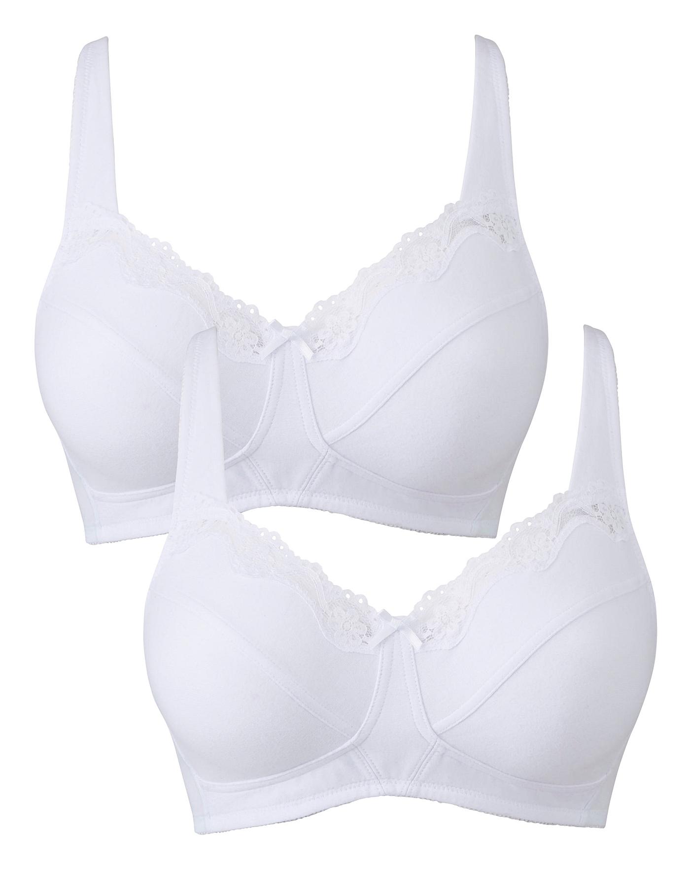 CHILEELIFE Cotton Blend Casual Medium Coverage Non-Padded Wire Free Solid  Everyday Bra for Women (White-White, 38A) (Pack of 2)