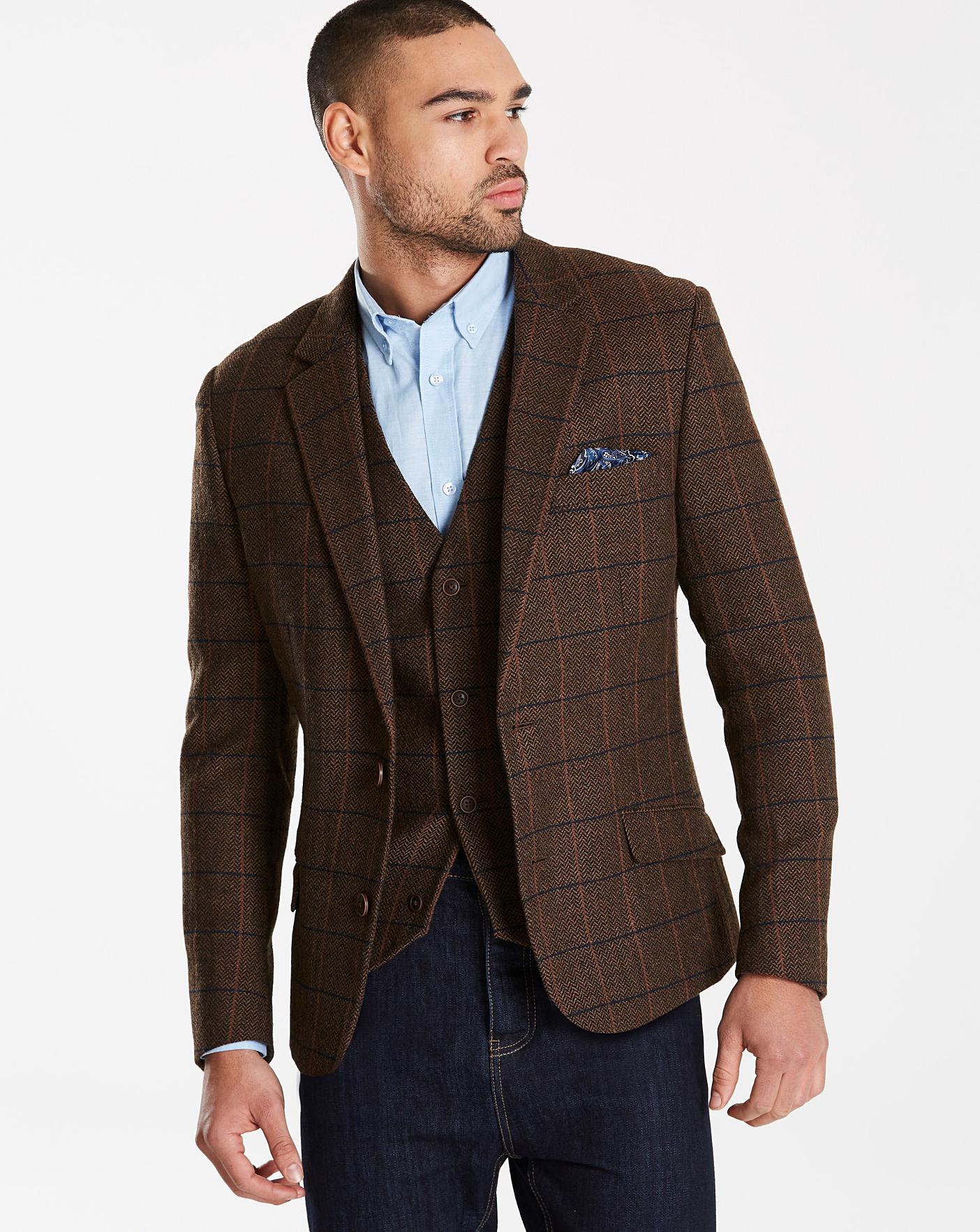 Jacamo Black Label Brown Tweed Blazer L Jacamo