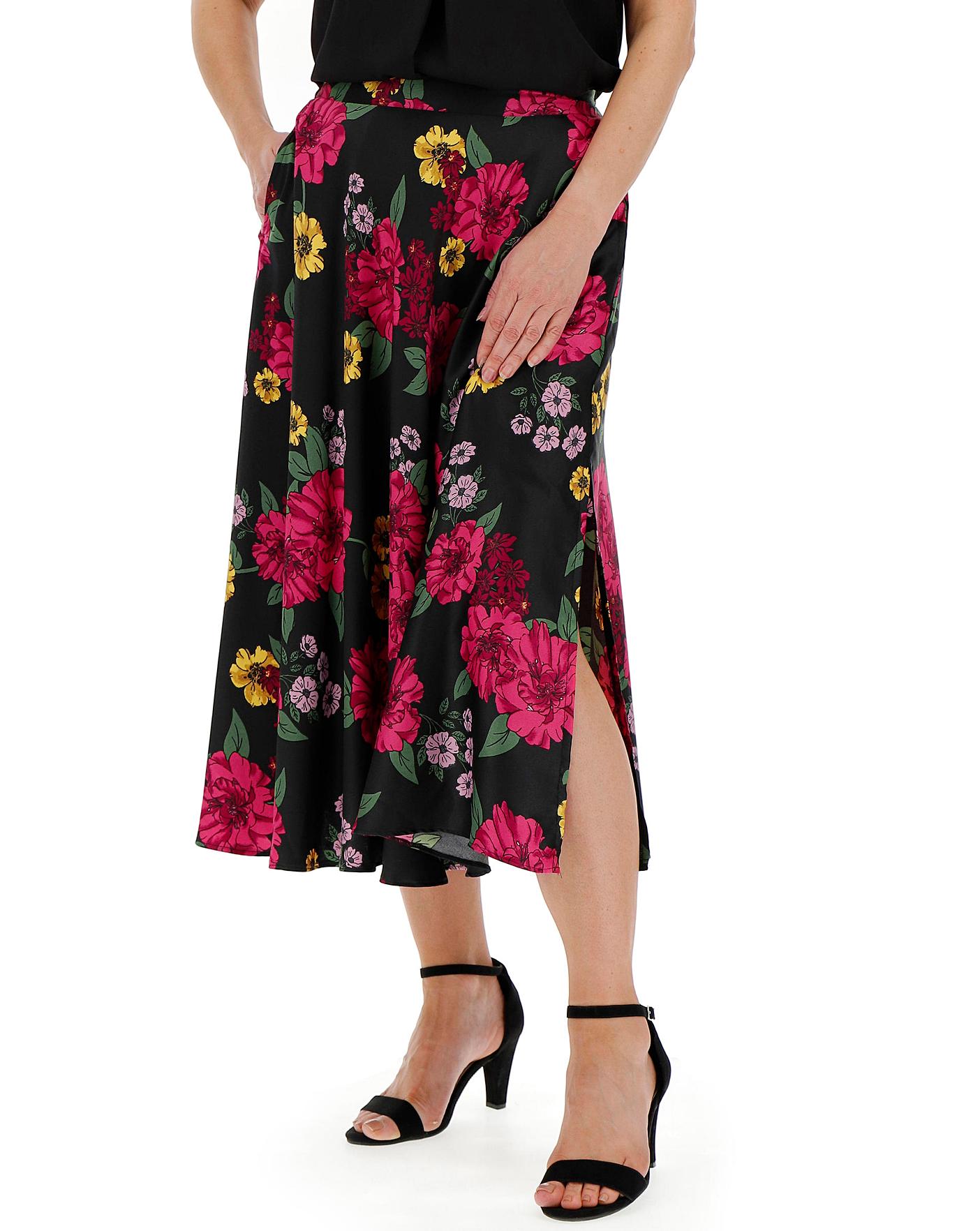 Floral Print Satin Prom Midi Skirt | J D Williams