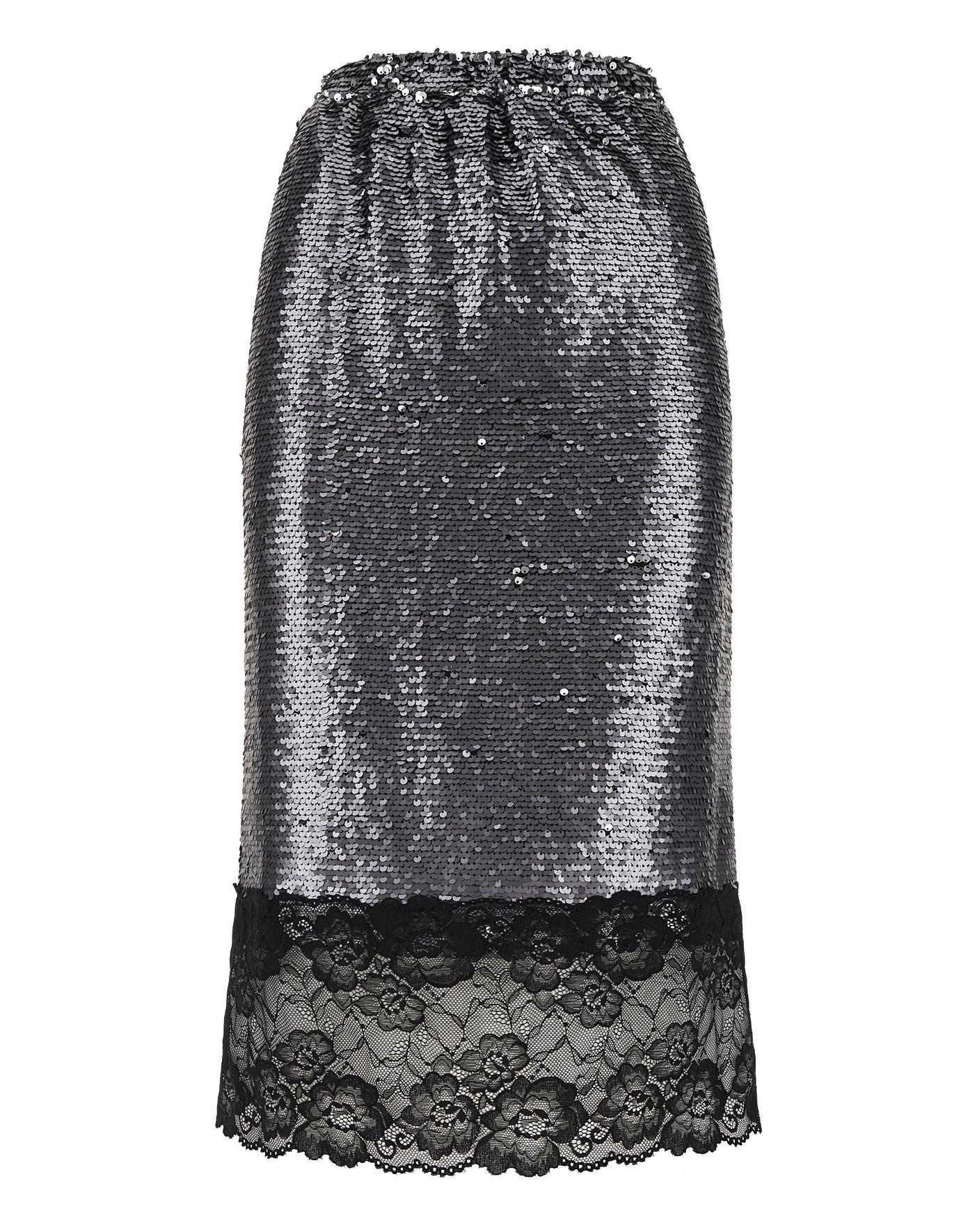 Lace Hem Sequin Pencil Skirt Fashion World