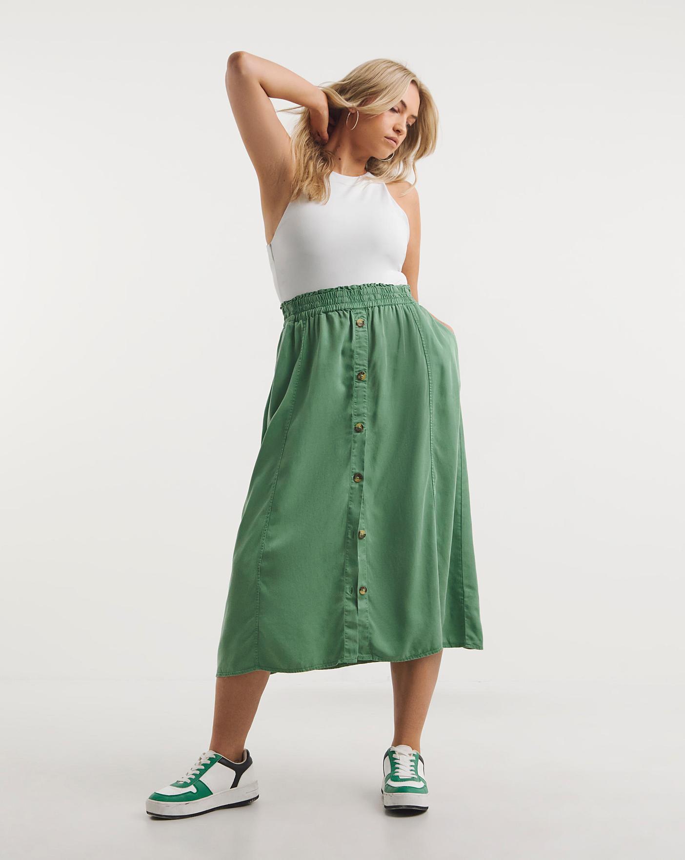 Button front hotsell green skirt