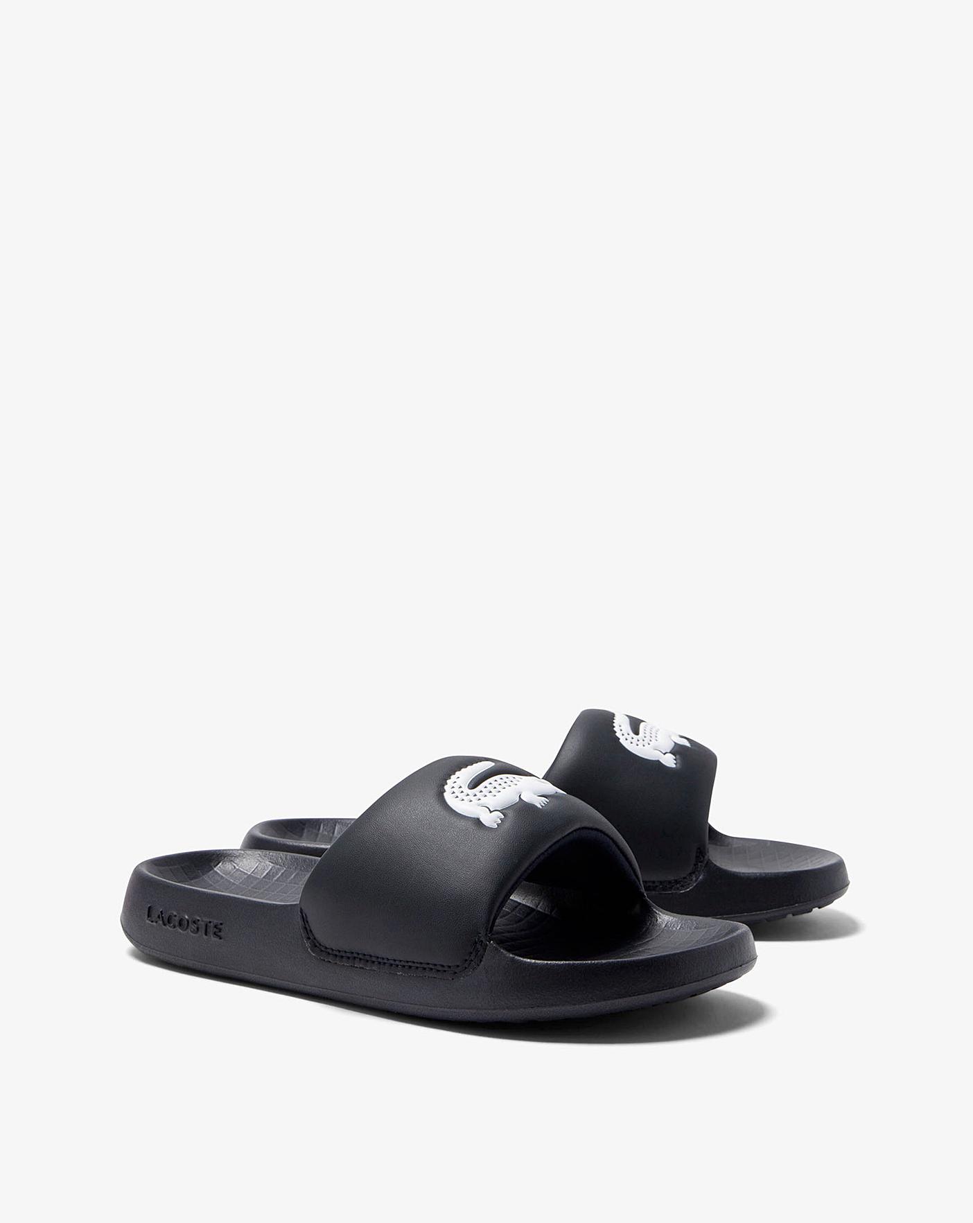 Lacoste slides black sale and white