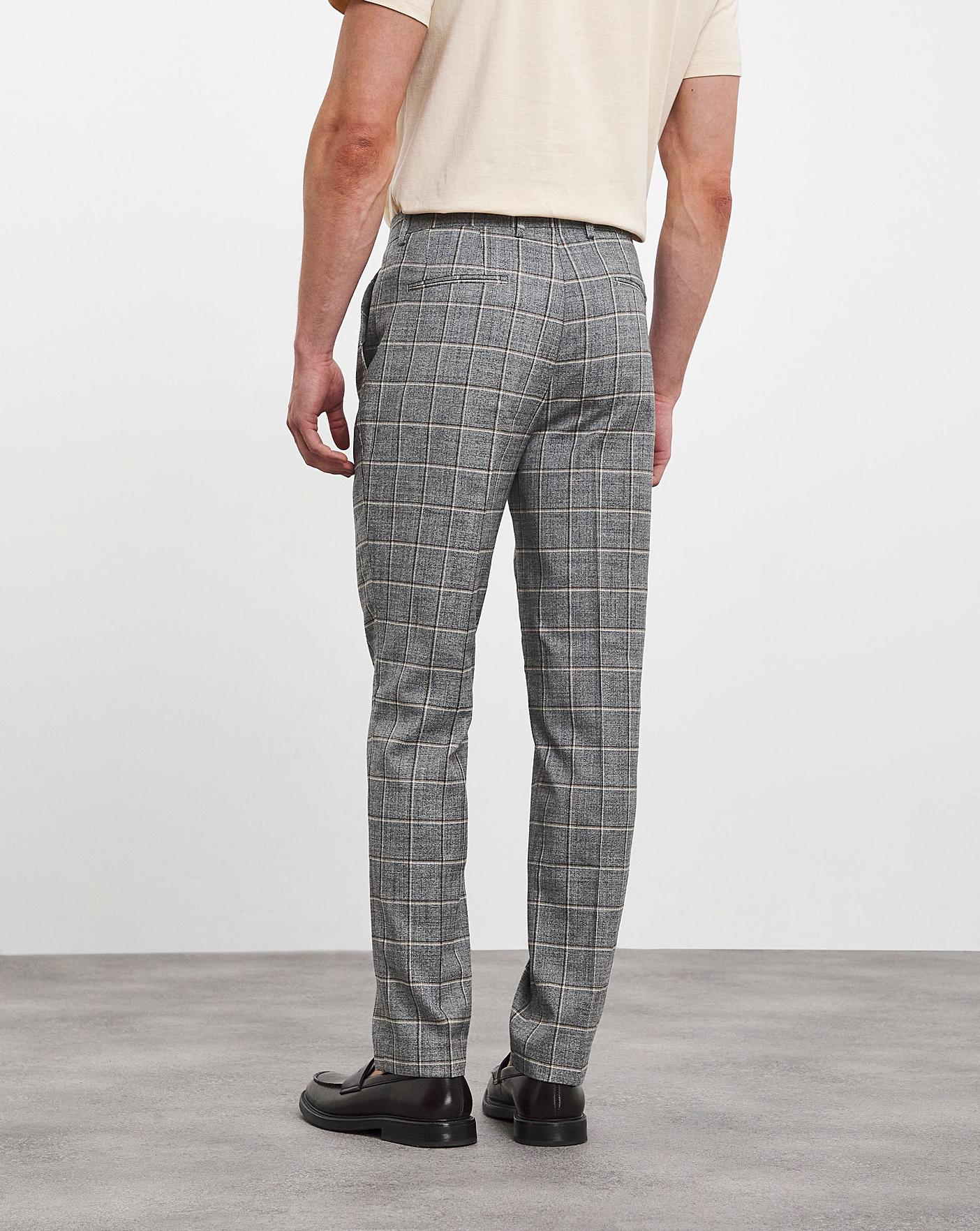 Men's Grey Check Slim Fit Jogger Cargo Style Trousers – Threadbare