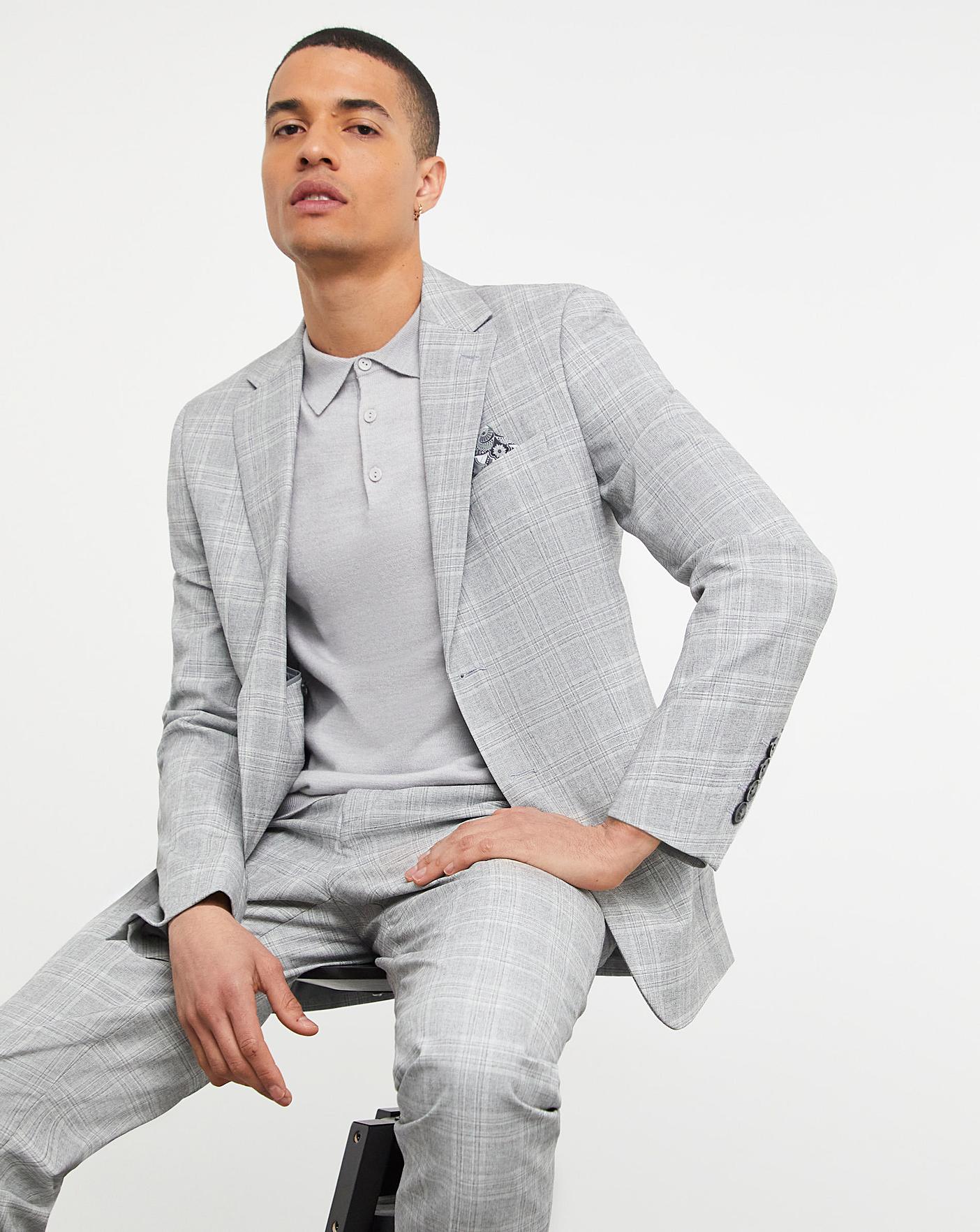 Jasper Light Grey Check Suit Jacket | Oxendales