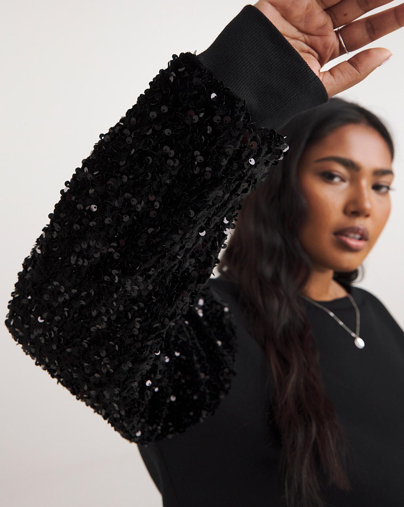 Black Sequin Sleeve Sweatshirt | Fashion World